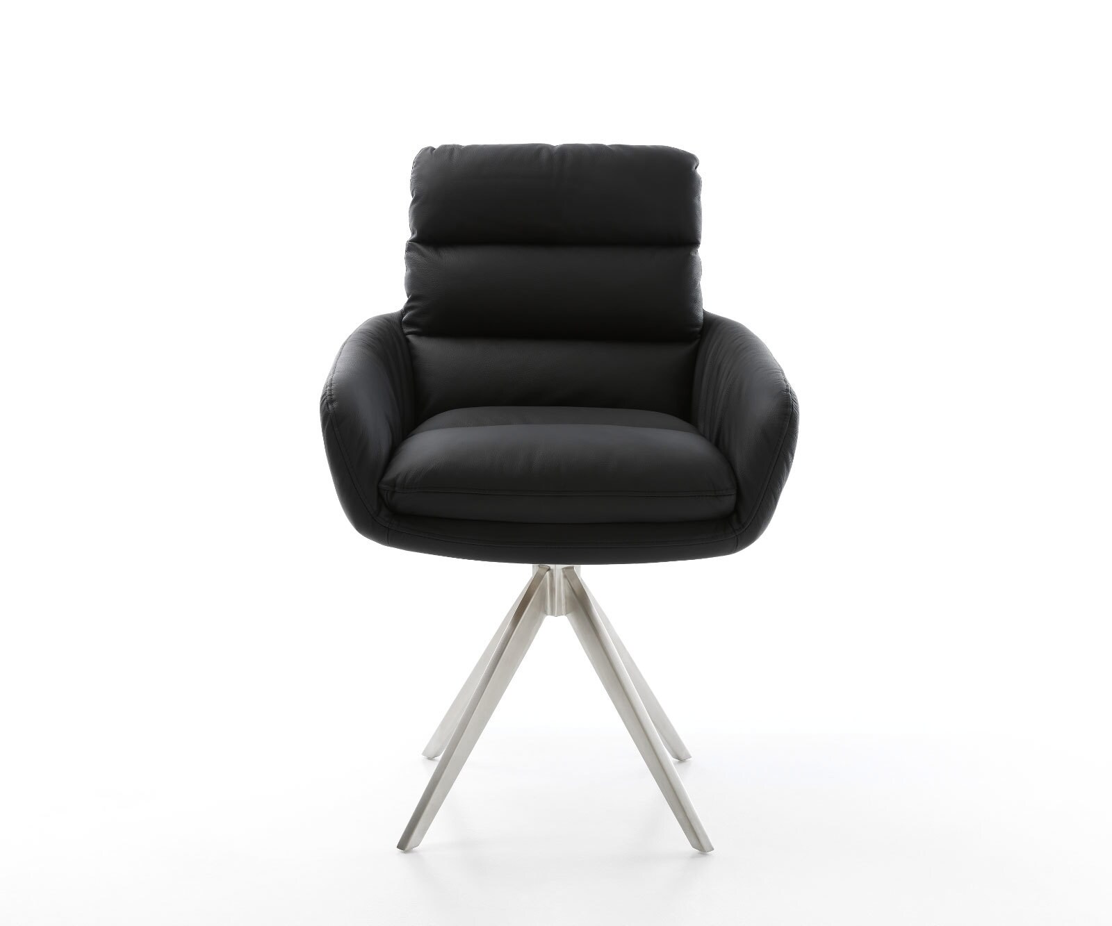 Eetkamerstoel Abelia-Flex met armleuning echt leer zwart kruisframe hoekig roestvrij staal 1 Eetkamerstoel Abelia-Flex met armleuning echt leer zwart kruisframe hoekig roestvrij staal 1