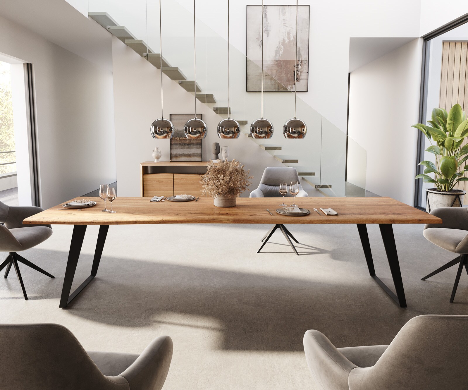 Eettafel Edge 300x100 acacia natuur metaal schuin Live-Edge 2