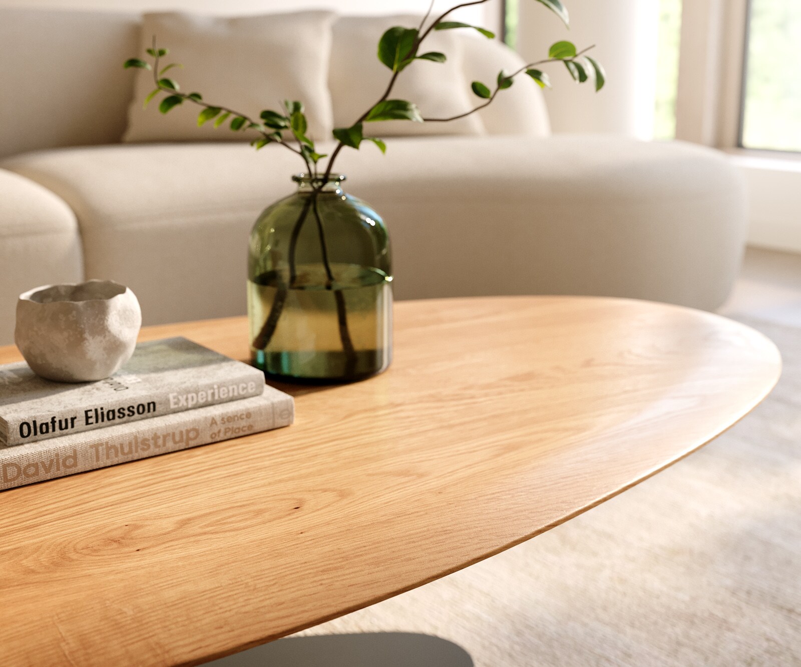 Salontafel Edge Oval 140x75 cm Eiken Naturel ronde rand Vibany zwart metaal 4