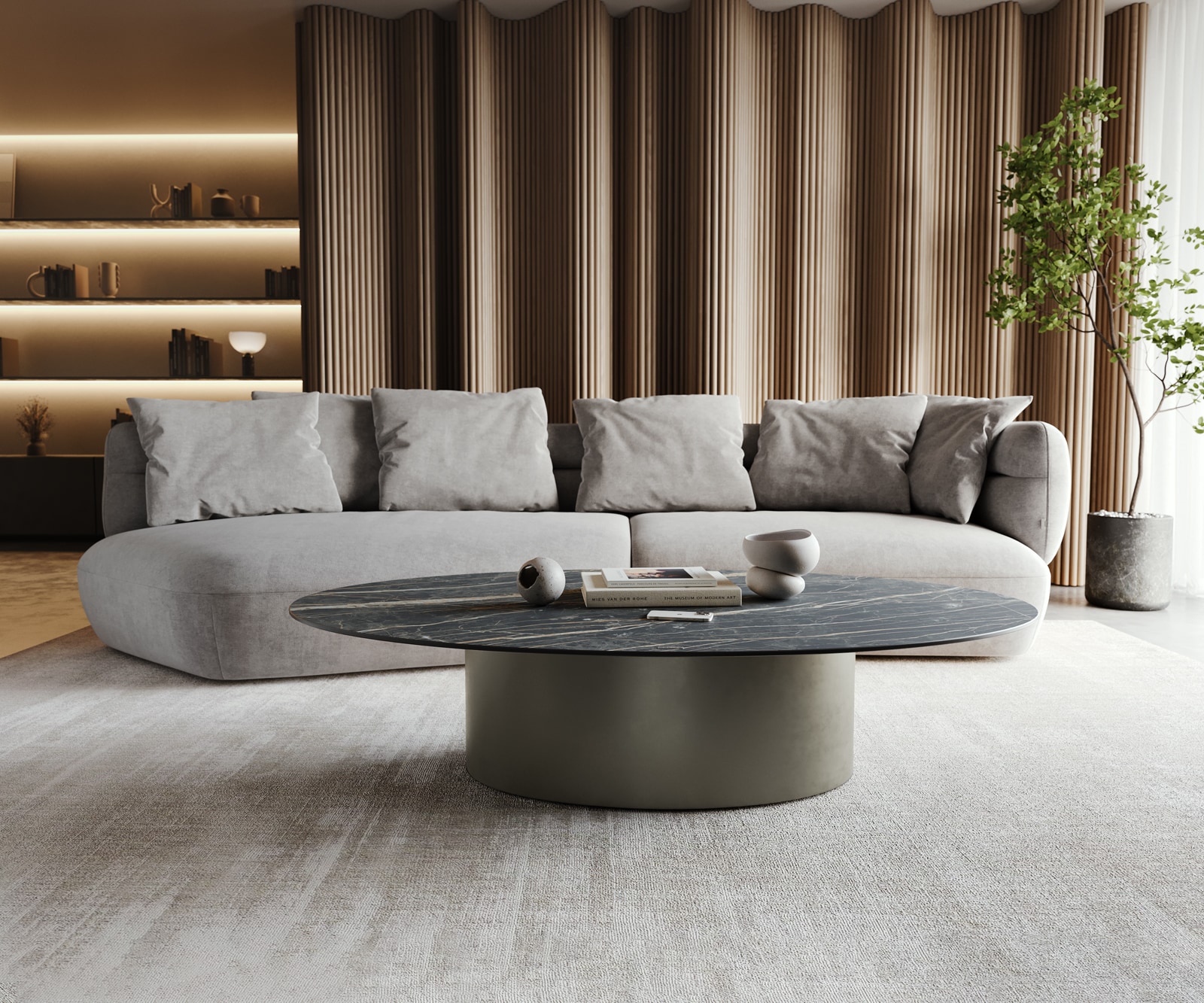 Salontafel Casilda 150x90 cm keramiek Laminam®Noir Desir Bruin middenpoot titaniumeffect 5 Salontafel Casilda 150x90 cm keramiek Laminam®Noir Desir Bruin middenpoot titaniumeffect 5