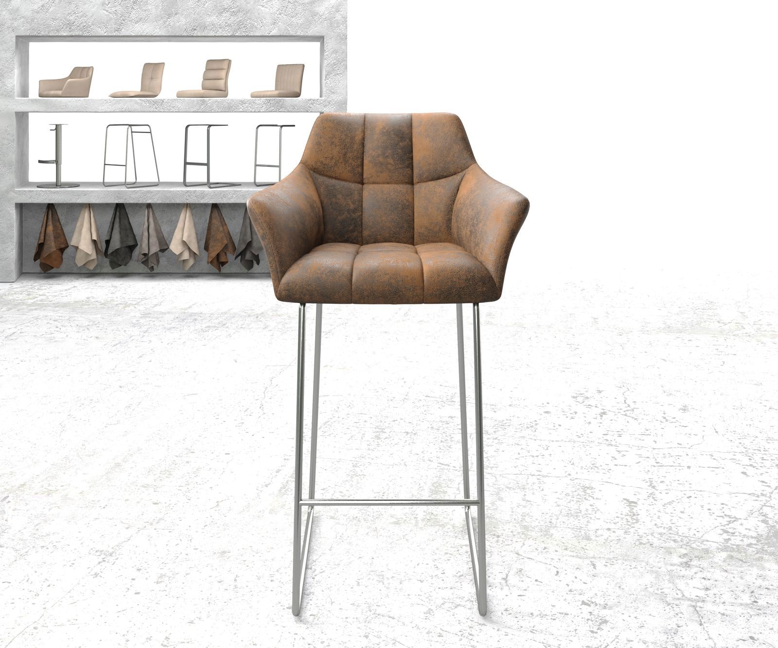 Barstoel Yulo-Flex vintage bruin slipframe roestvrijstaal 1 Barstoel Yulo-Flex vintage bruin slipframe roestvrijstaal 1