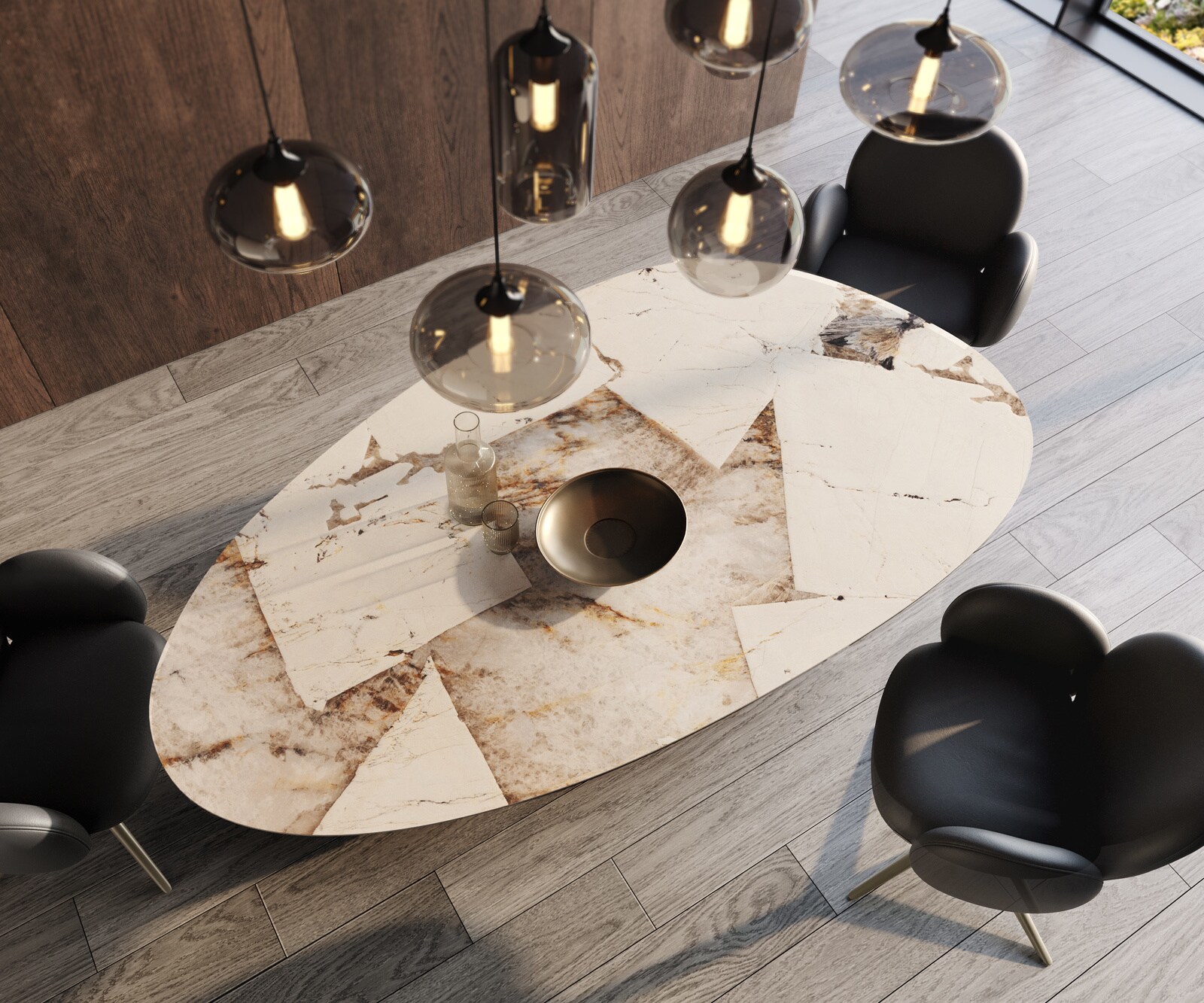 Eettafel Edge Oval 220x120 keramiek  Iris FMG Patagonia Lappato W-frame metaal effectafwerking Titan 4