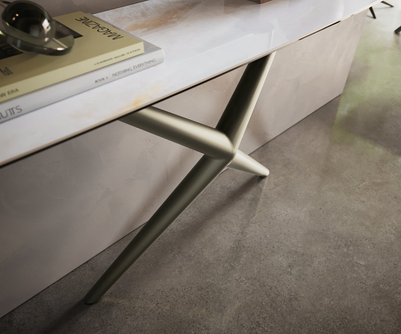 Consoletafel Edge Bootvorm 180x40 cm Keramiek Onyx Pearl Estelo Metaal Effektfinish Titan 6