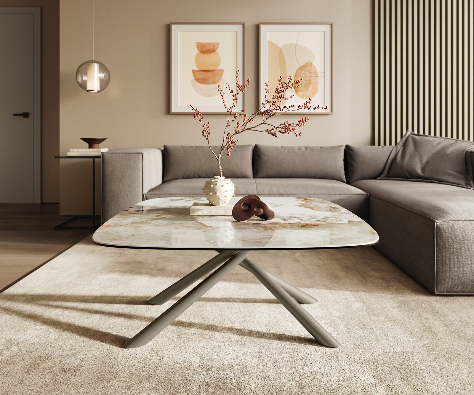 Salontafel Edge Boot 90x90 cm keramiek Minas Melange Sarity Metall effectafwerking titaan 2