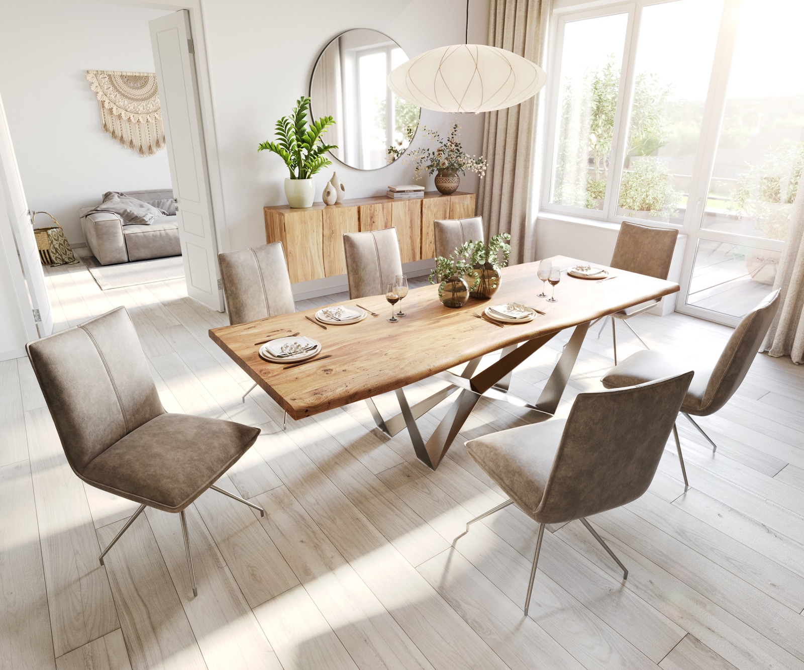 Eetkamerstoel Lelio-Flex microvelours taupe vintage kruisframe conisch roestvrij staal pocketveer kern 3 Eetkamerstoel Lelio-Flex microvelours taupe vintage kruisframe conisch roestvrij staal pocketveer kern 3