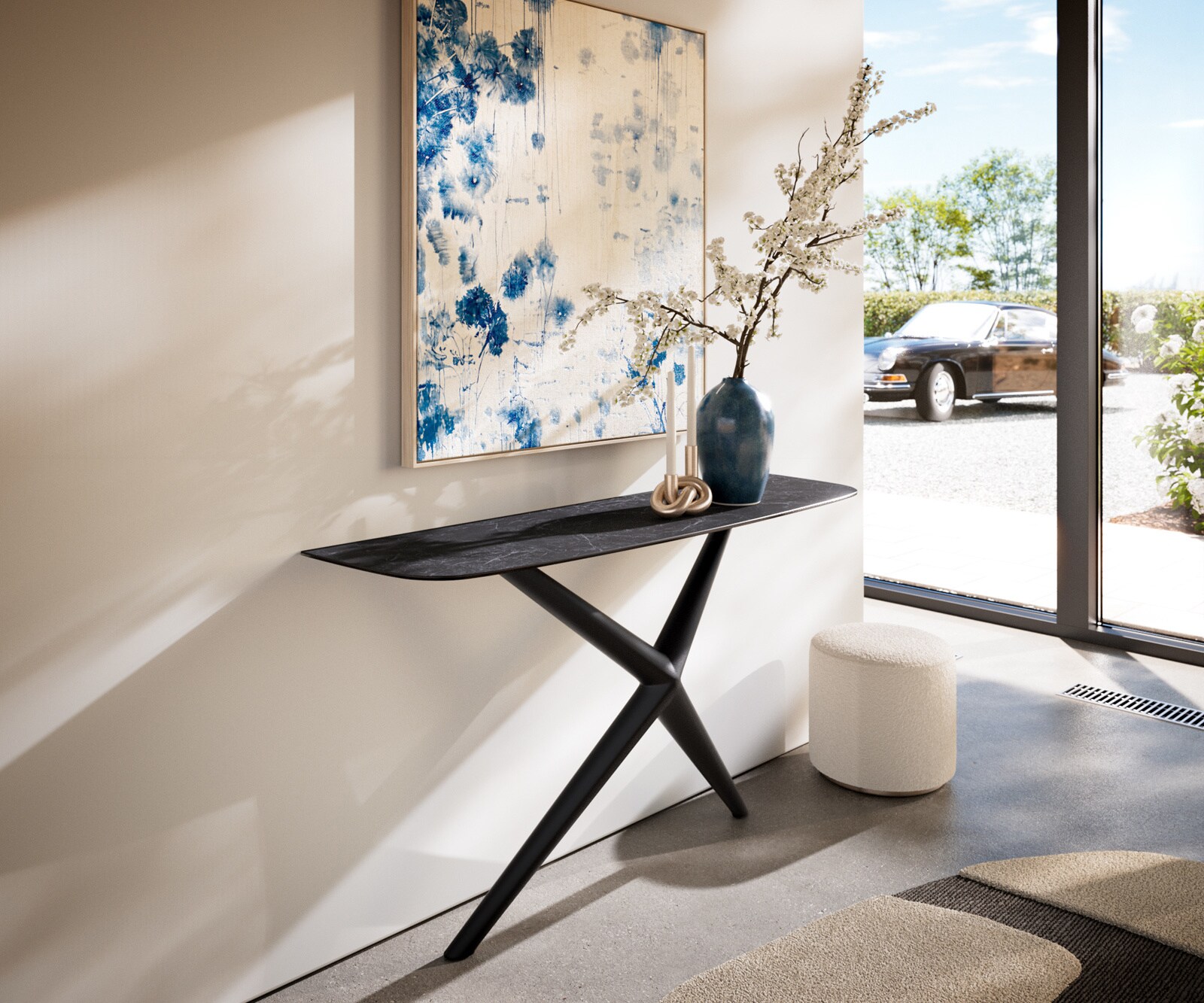 Consoletafel Edge Bootvorm 140x40 cm Keramiek Laminam® Nero Greco Anthrazit Estelo Metaal Zwart 1