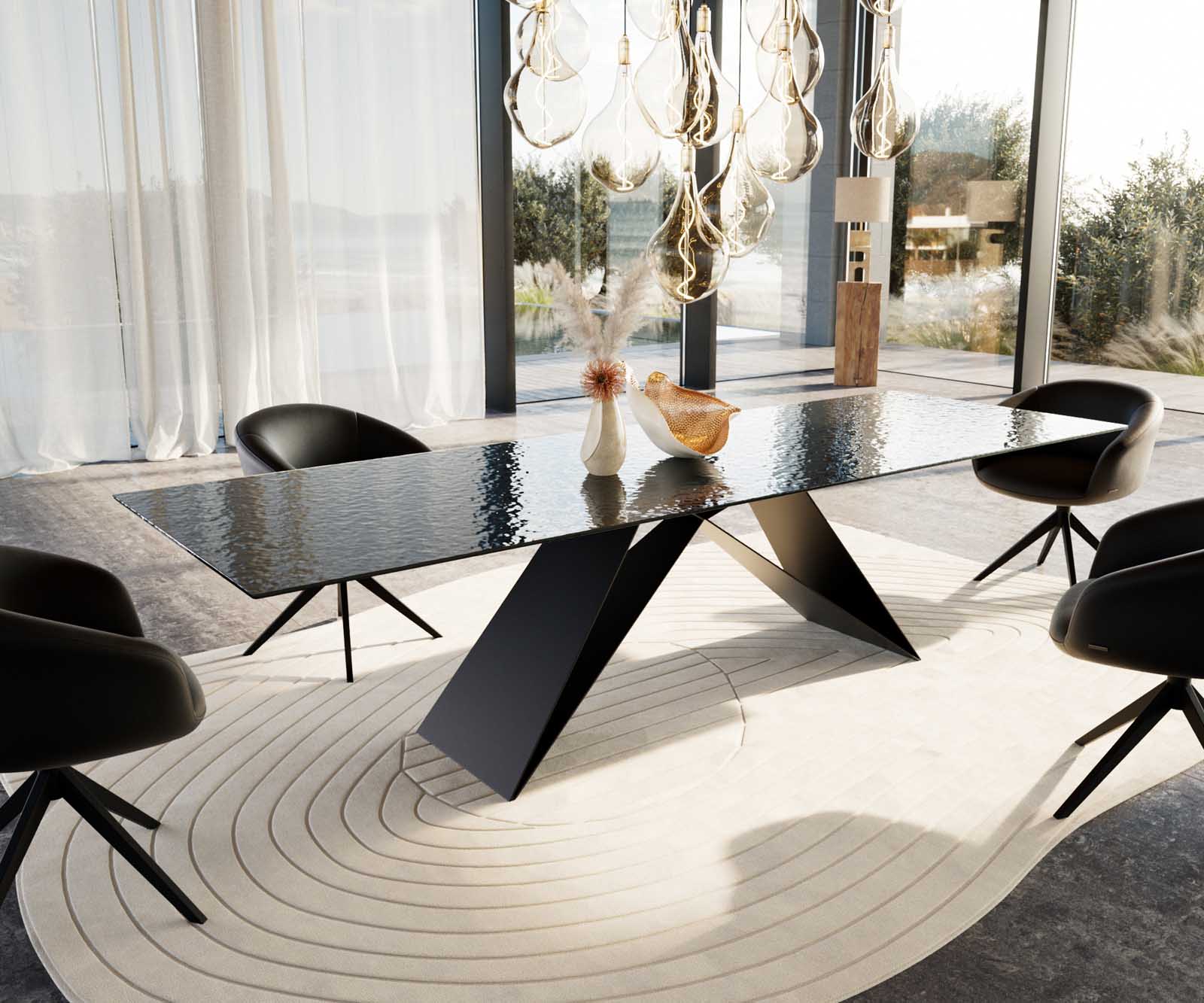 Eettafel Edge Randglas reliëfglas rechthoek