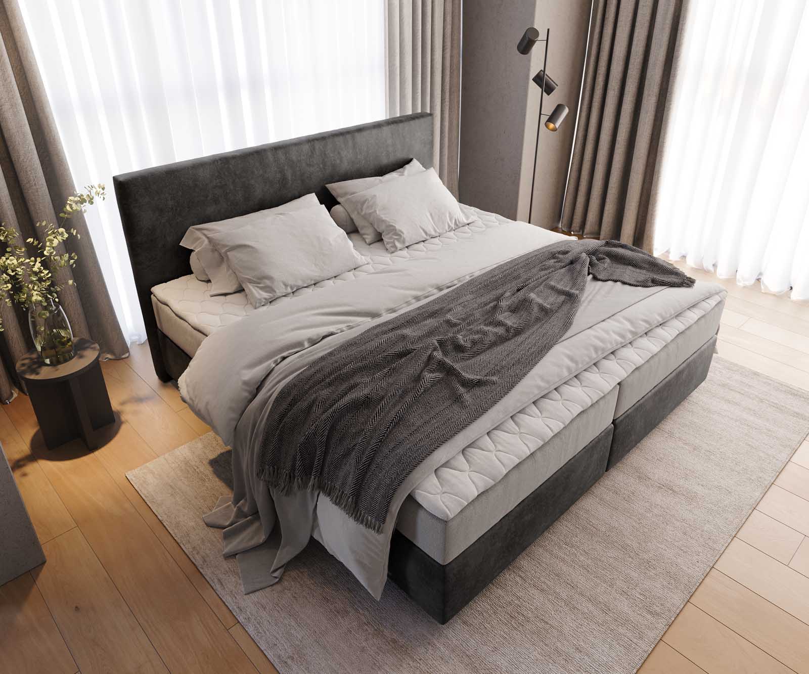 Boxspring bed Dream-Well Microvezel antraciet vintage 200x200 cm met pocketveringmatras en Visco topper 3