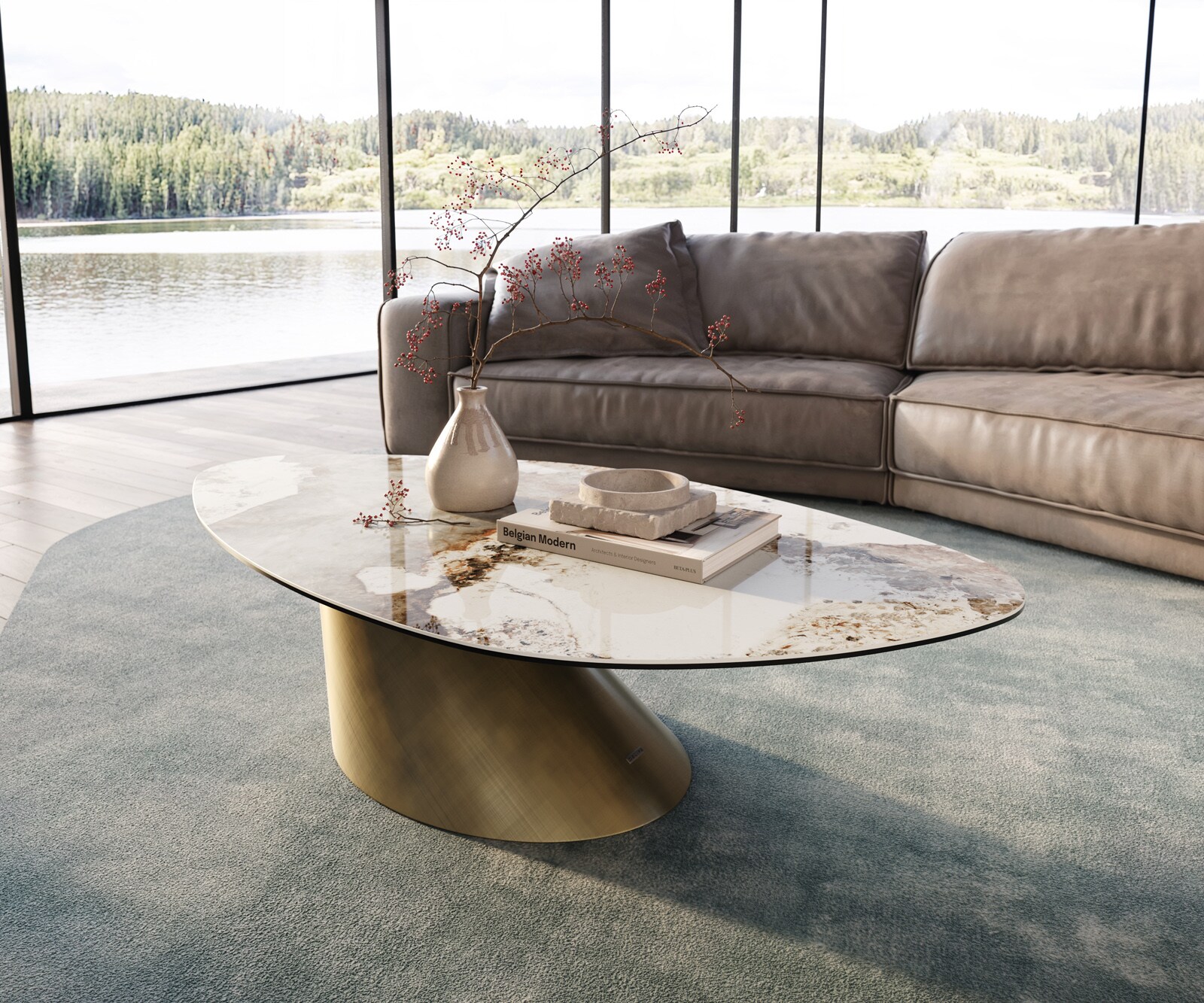 Salontafel Edge Organisch 140x76 cm keramiek Minas Melange Conis metallic goud 1