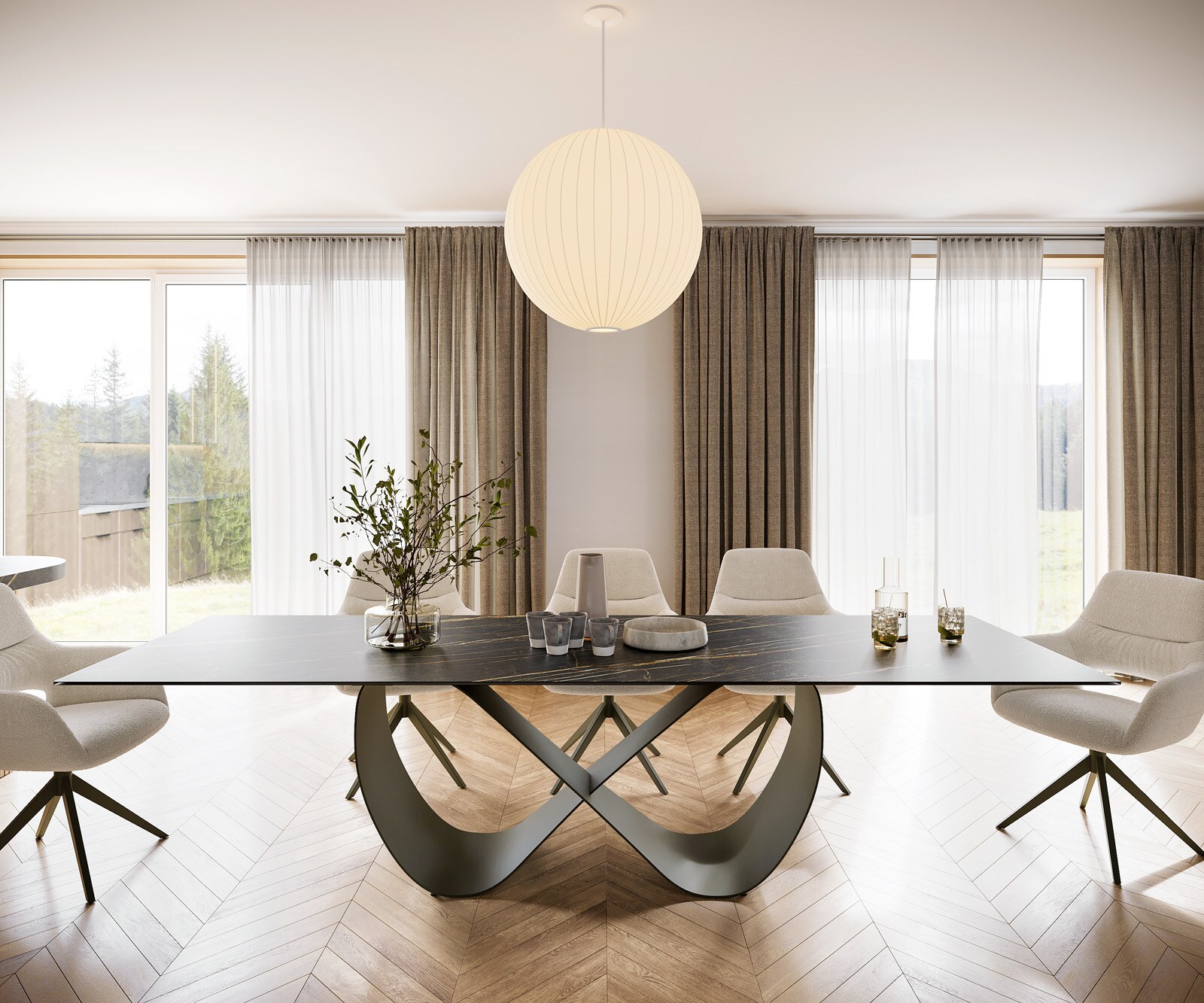 Eettafel Edge 300x100 Keramiek Laminam® Noir Desir Bruin Infinity Metaal Effect Afwerking Titanium 1
