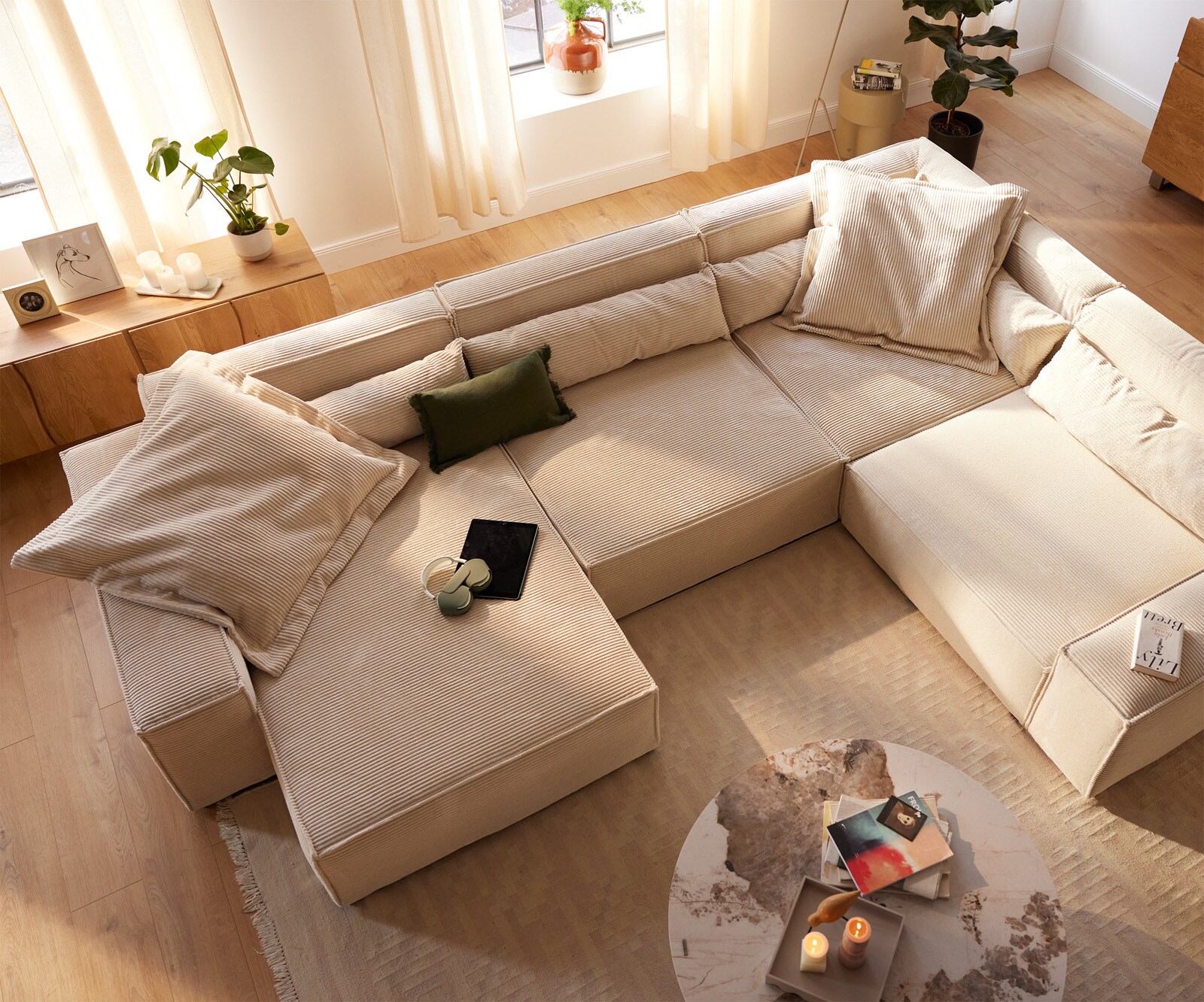 Woonkamer landschap Sirpio XL 360x260 cm Snoer beige recamiere variabel 4 Woonkamer landschap Sirpio XL 360x260 cm Snoer beige recamiere variabel 4