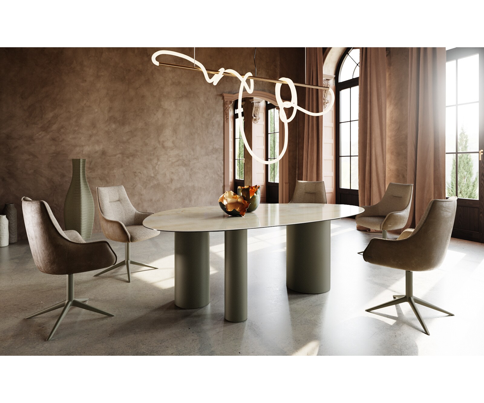 Eettafel Edge Oval 220x120 keramiek  Iris FMG Onice Oro Troa metaal effectafwerking Titan 6