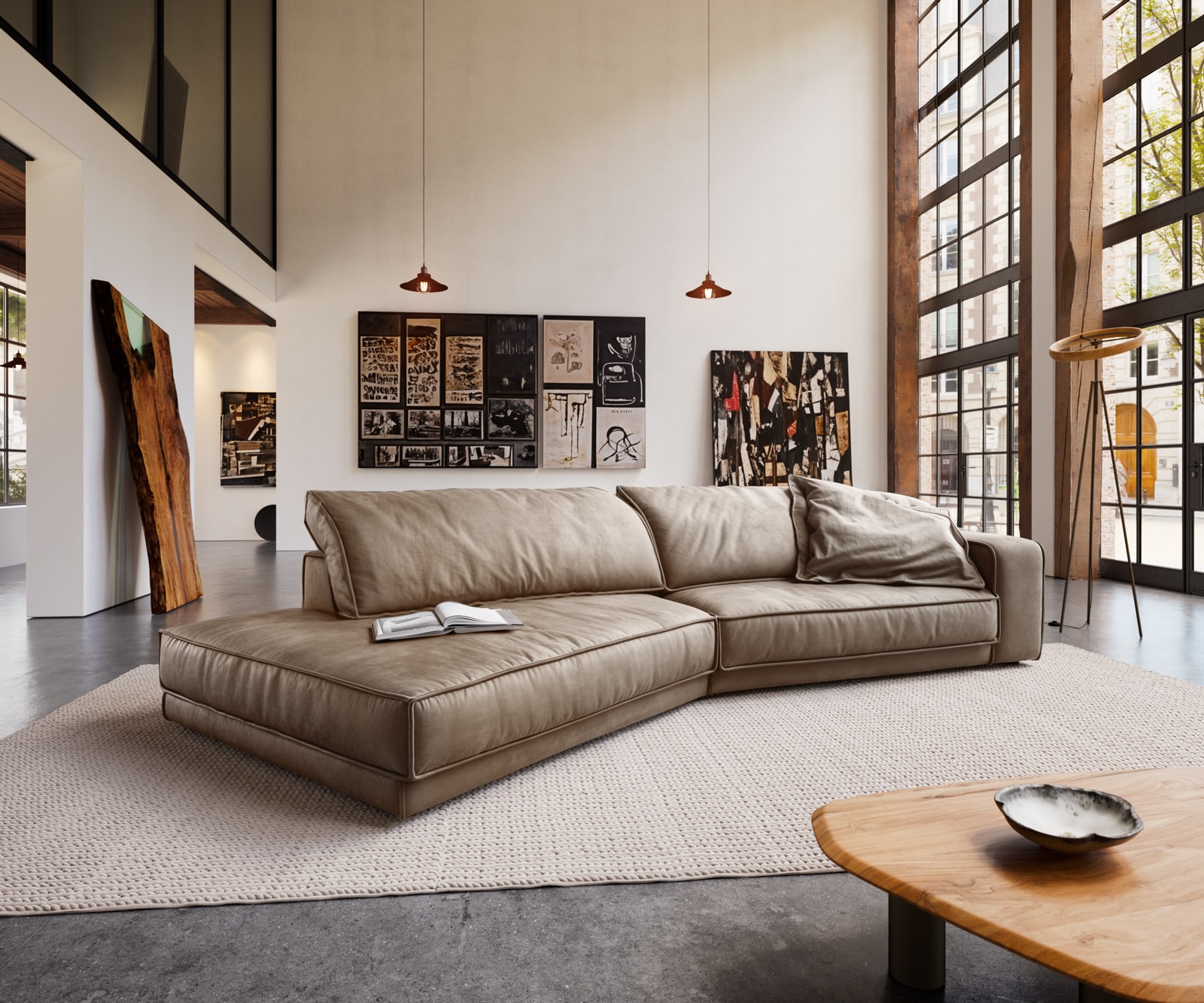 Big-sofa Snoosh 400x150 cm microvezel mud vintage recamiere links Big-sofa Snoosh 400x150 cm microvezel mud vintage recamiere links