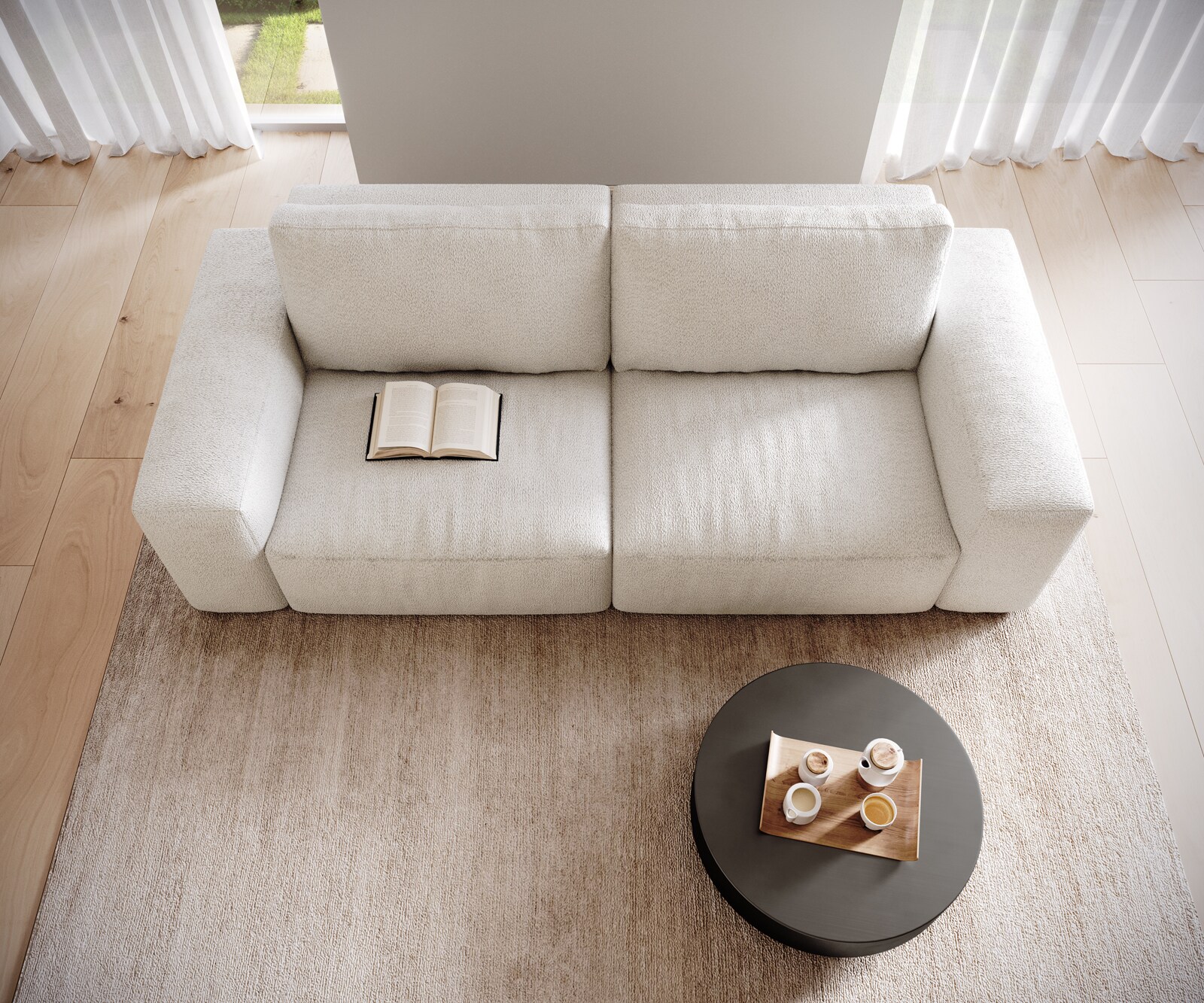 Big-sofa Lanzo 230x95 cm bouclé crème-wit 3