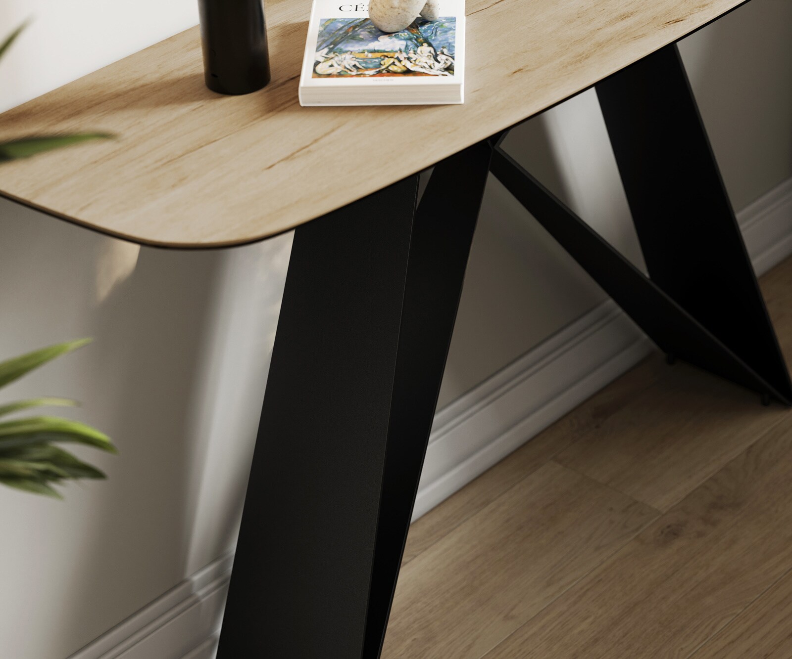 Consoletafel Edge Bootvorm 140x40 cm Keramiek Laminam® Sabbia Eichefarbig Velio Metaal Zwart 6