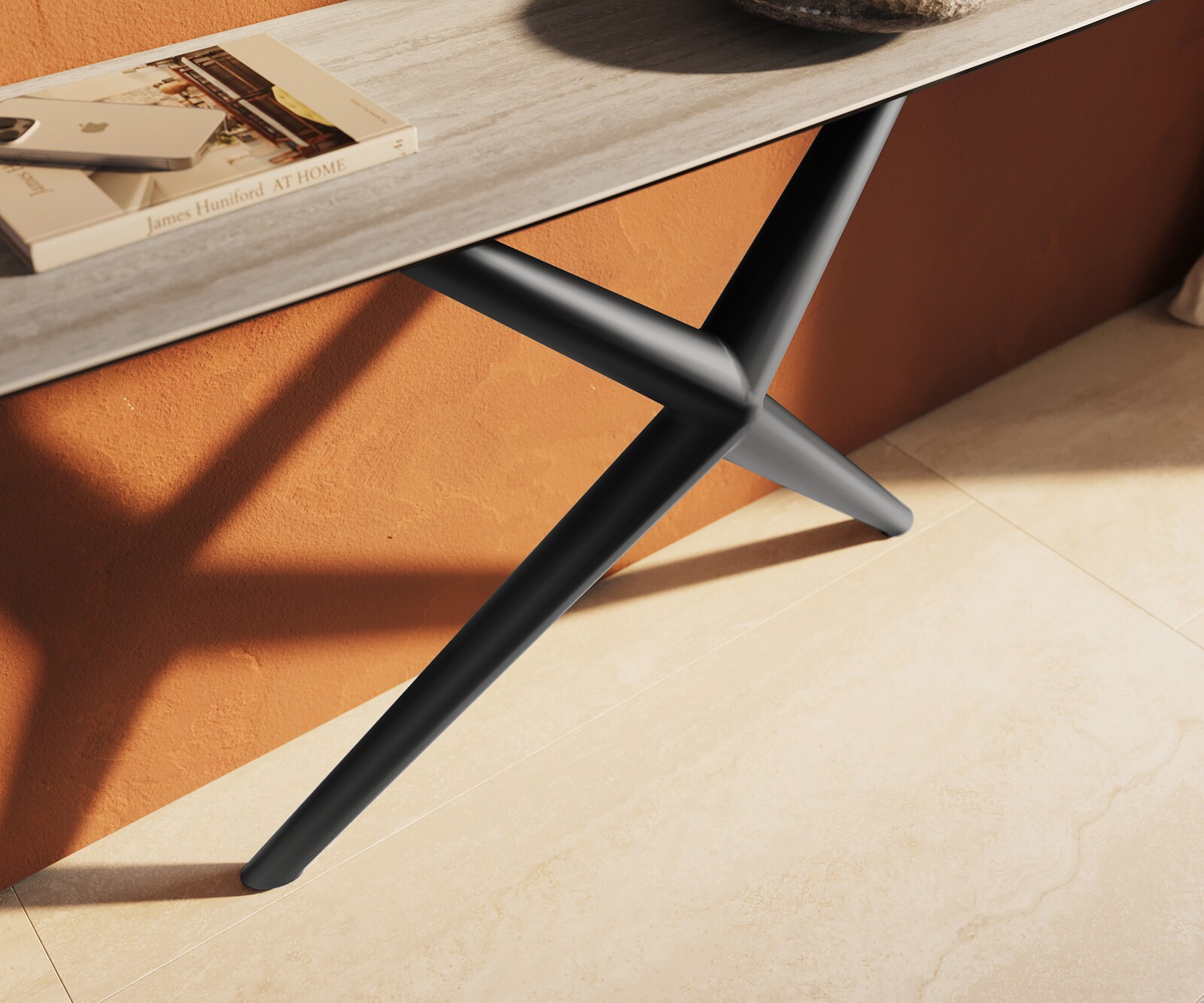 Consoletafel Edge Bootvorm 180x40 cm Keramiek Laminam® Travertino Bianco Creme-Weiß Estelo Metaal Zwart 6