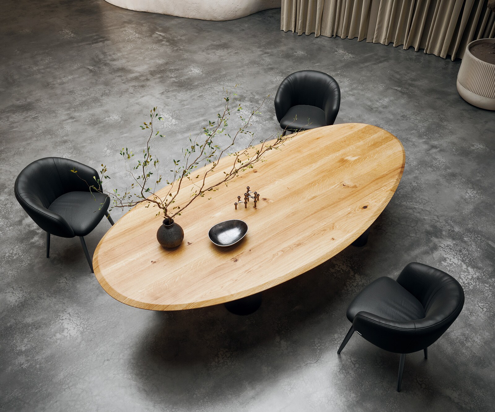 Eettafel Edge Oval 280x130x2,5 eiken natuur Pilier metaal zwart Flow-Edge 2