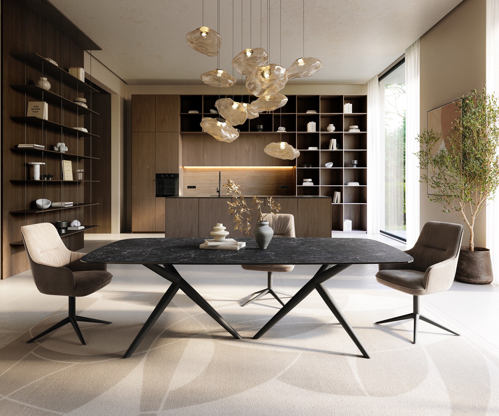 Eettafel Edge Boot 240x120 cm Keramiek Laminam® Nero Greco Anthrazit Estelar rond Metaal Zwart 1