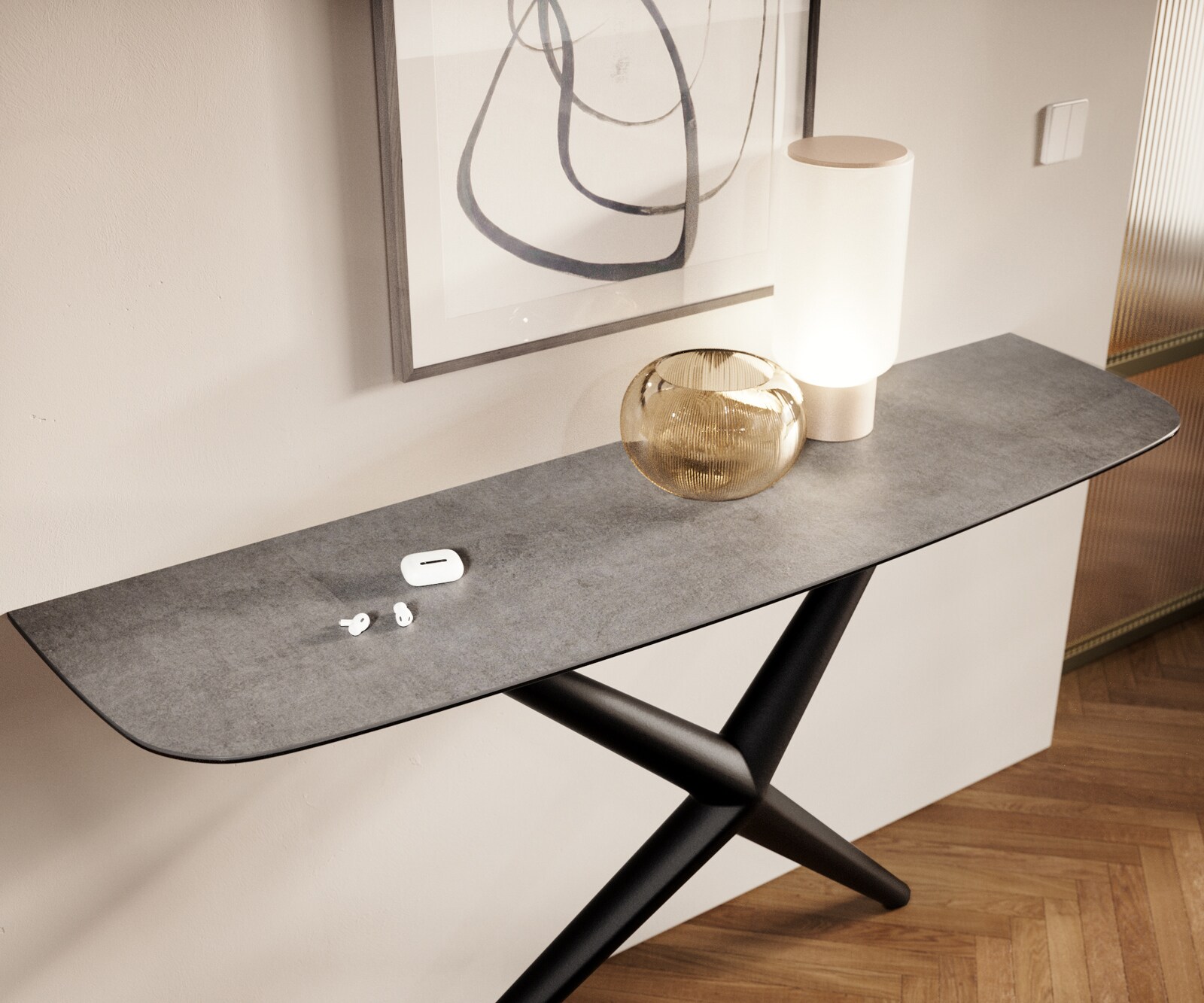 Consoletafel Edge Bootvorm 140x40 cm Keramiek Betongrijs Estelo Metaal Zwart 5