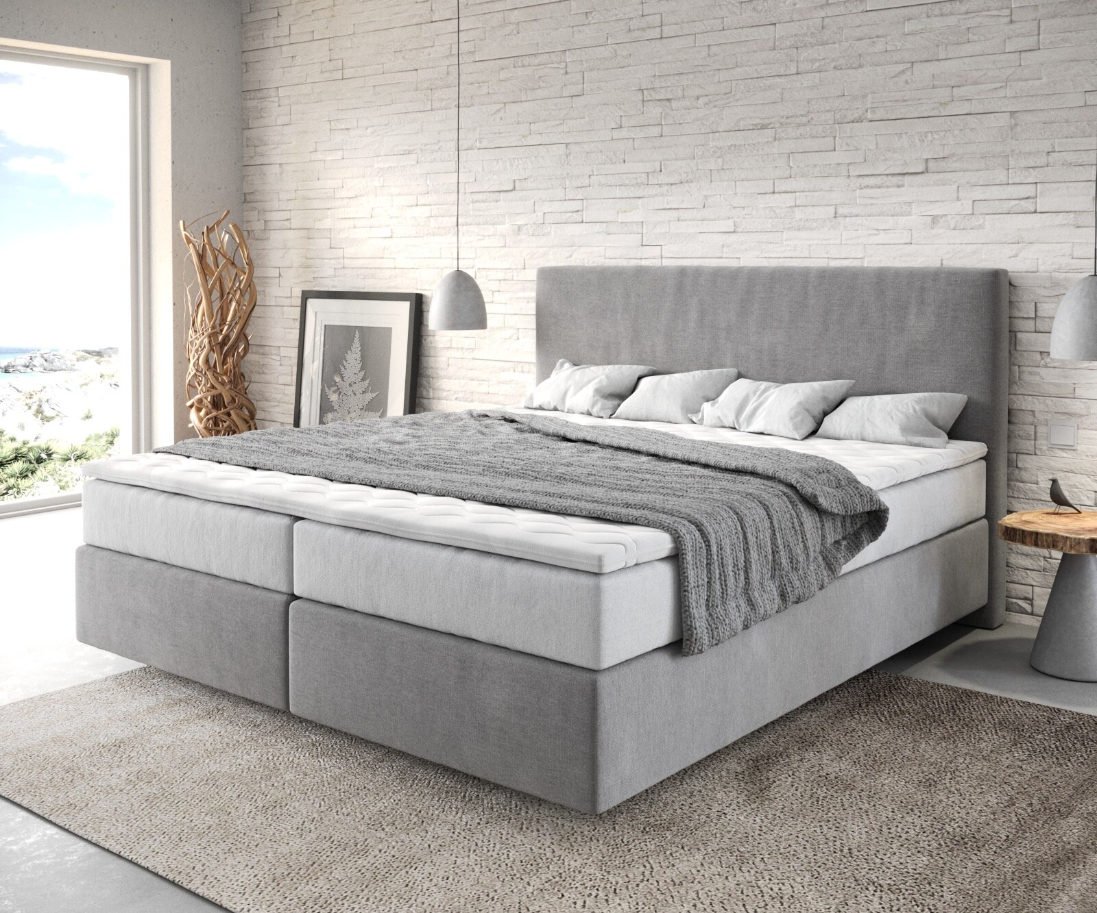 Boxspringbed Dream-Well 180x200 cm Microvezel Grijs met TFK Matras en Visco Topper