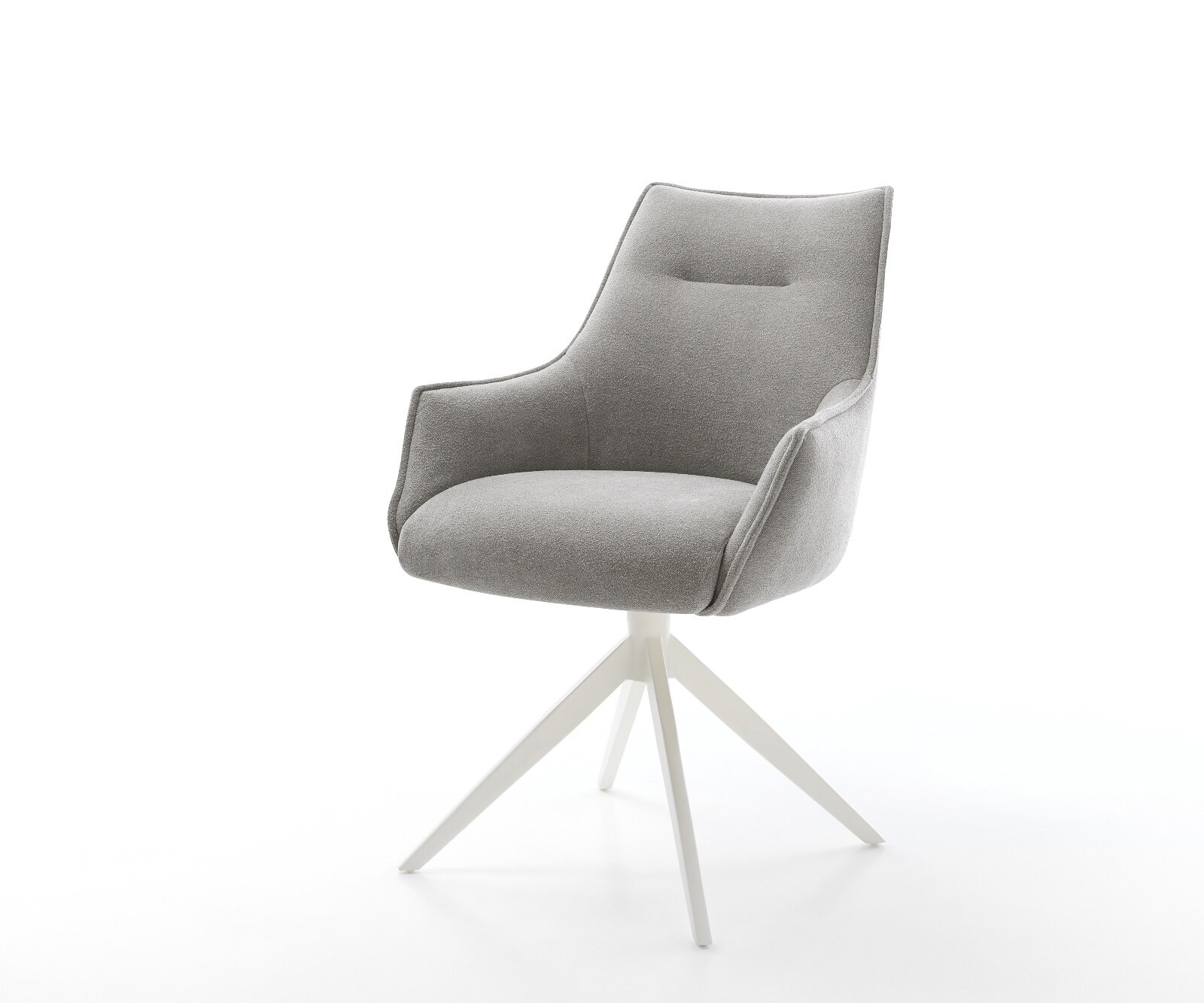 Draaistoel Alja-Flex met armleuning zachte stof met structuur grijs kruisframe breed wit 360° draaibaar rocker-functie pocketveer kern 1