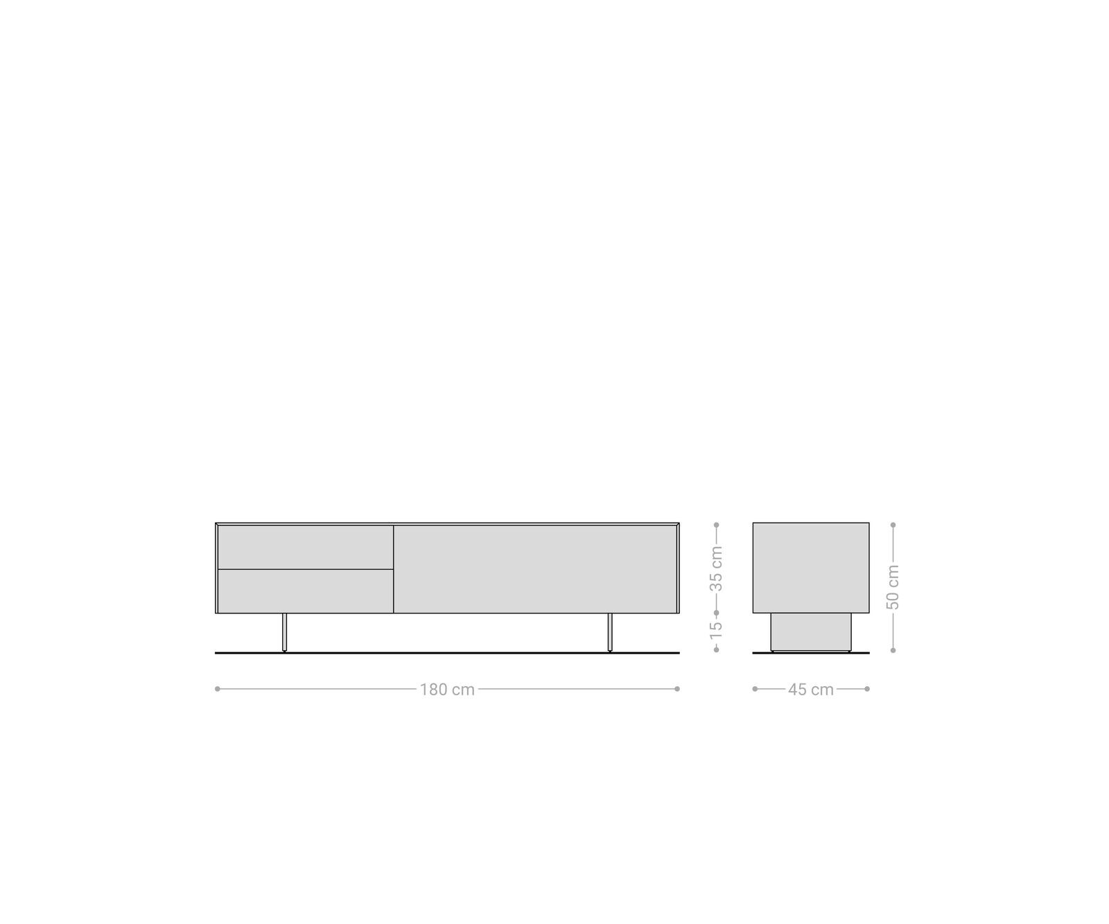 Tv-meubel Cuor 180 cm Keramiek Minas Melange Wit-beige 1 Flap 2 Laden Zwevende voet look Roestvrij staal 7