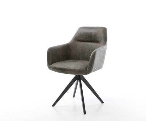 Eetkamerstoel Pejo-Flex microvelours grijs antiek kruisframe hoekig zwart pocketveer kern