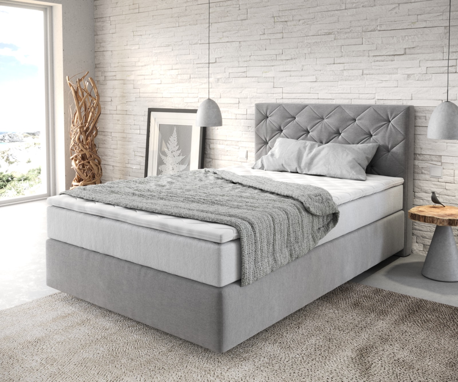 Boxspringbed Dream-Great 120x200 cm Microvezel Grijs met TFK Matras en Visco Topper Boxspringbed Dream-Great 120x200 cm Microvezel Grijs met TFK Matras en Visco Topper