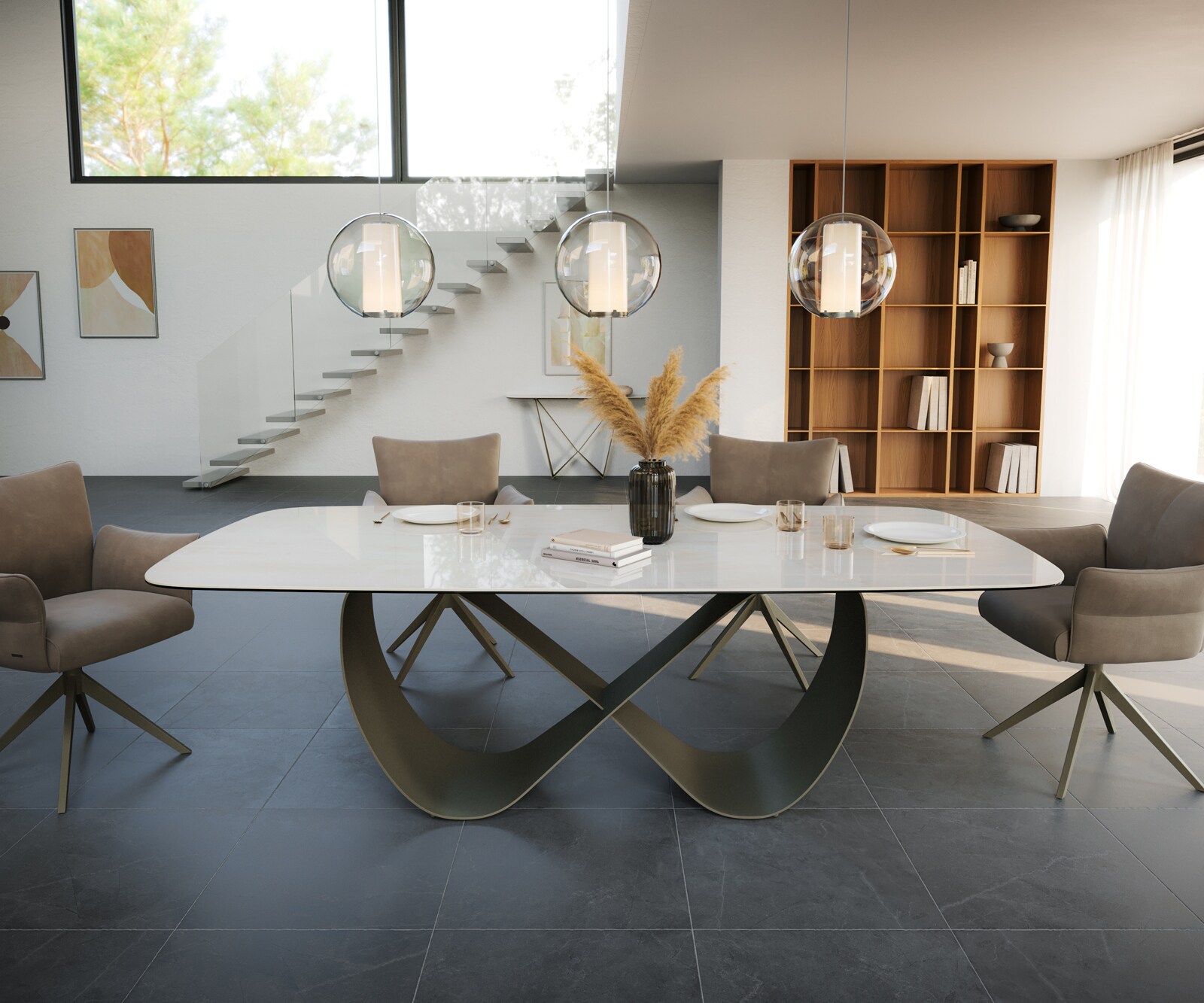 Eettafel Edge Boot 240x120 cm Keramiek Onyx Champagne Infinity Metaal Effectafwerking Titan 2