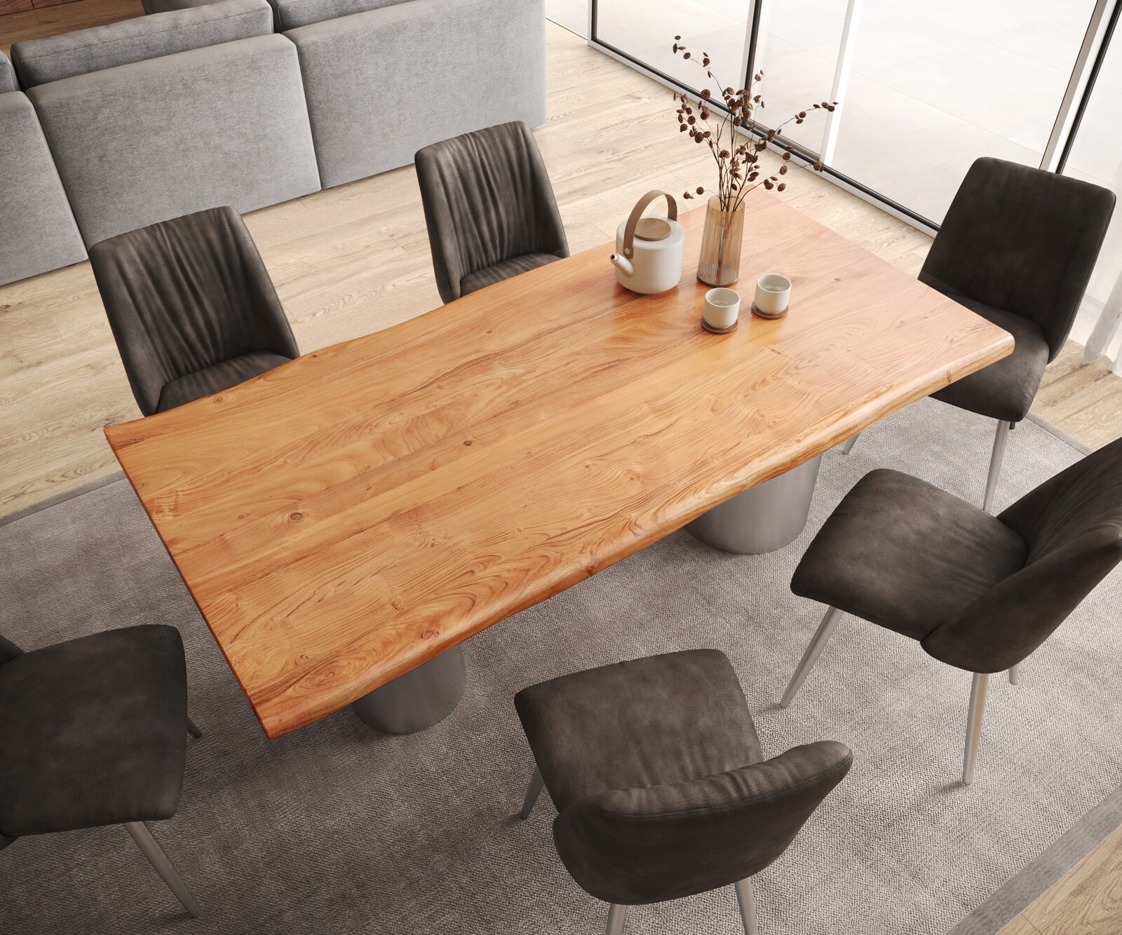 Eettafel Edge 200x100 acacia natuur Troa RVS geborsteld Live-Edge 3