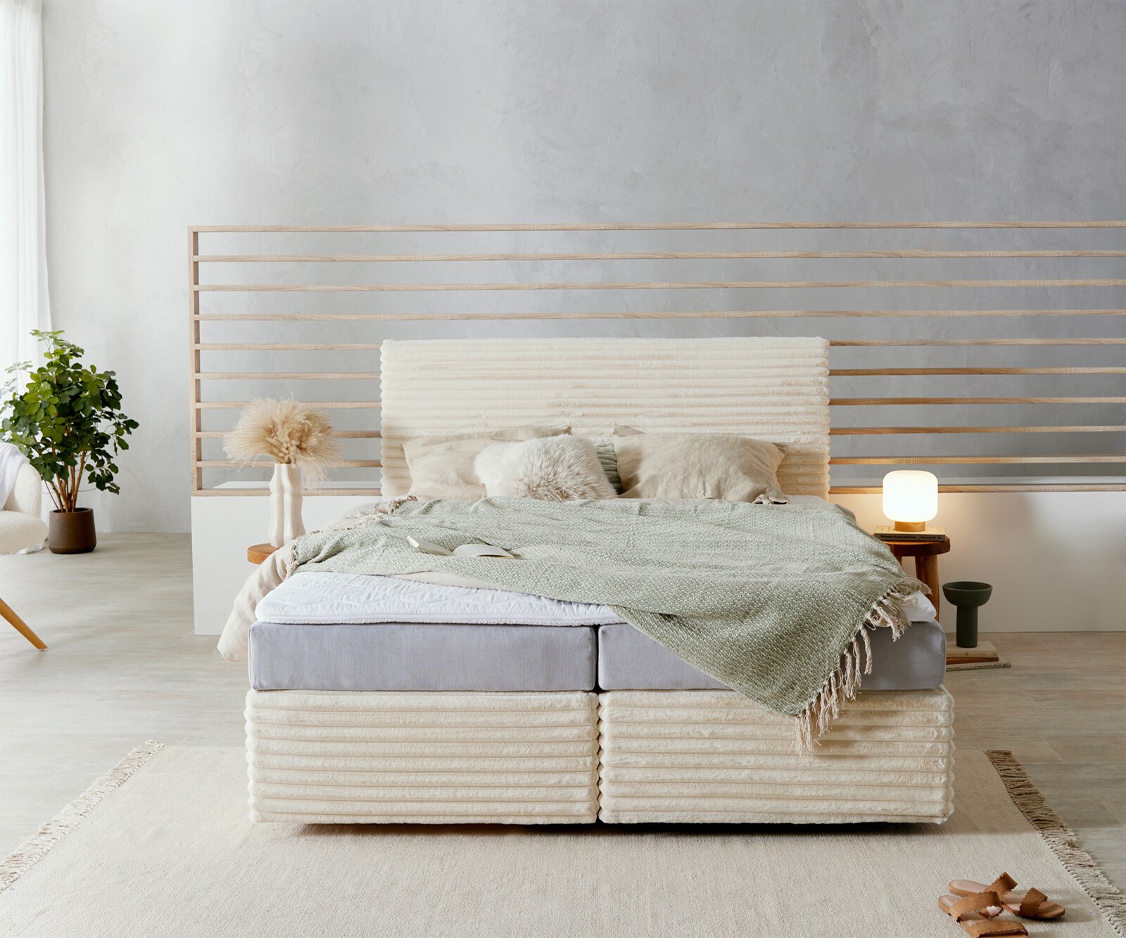 Boxspringbed Dream-Well pluche corduroy beige 160x200 cm TFK matras Visco topper 1 Boxspringbed Dream-Well pluche corduroy beige 160x200 cm TFK matras Visco topper 1