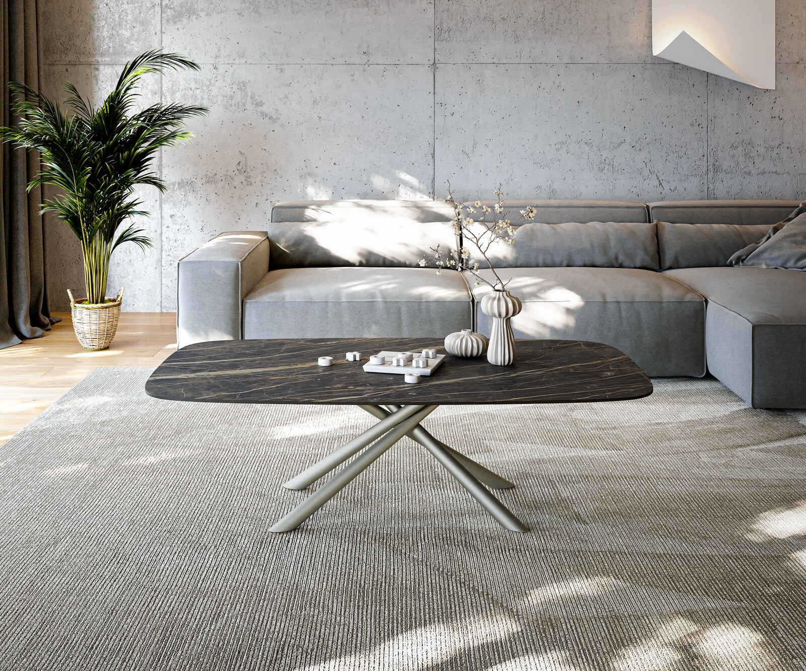 Salontafel Edge Boot 140x80 cm keramiek Laminam® Noir Desir bruin Sarity Metall effectafwerking titaan 1