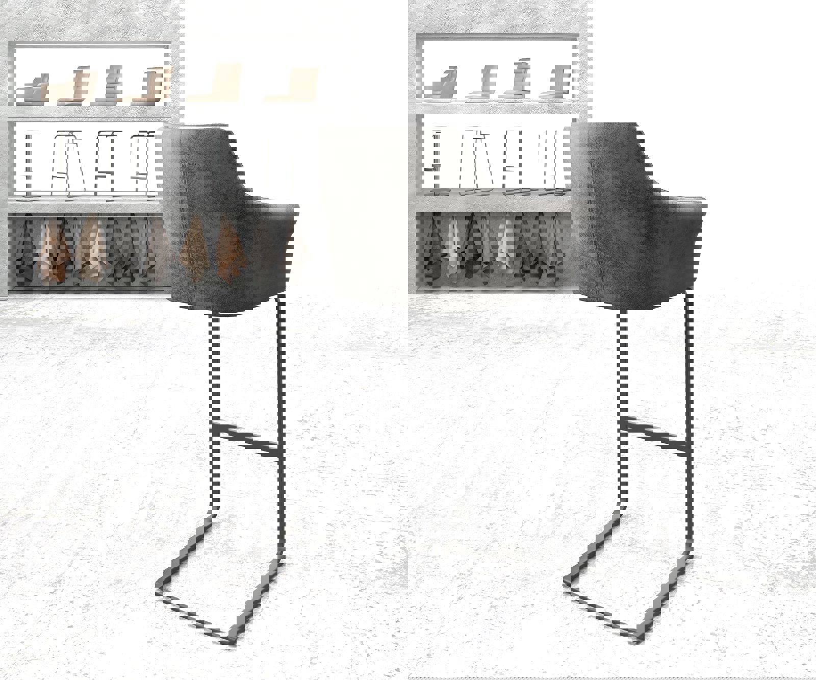 Barstoel Yulo-Flex vintage grijs sledestoel vlak metaal 2 Barstoel Yulo-Flex vintage grijs sledestoel vlak metaal 2