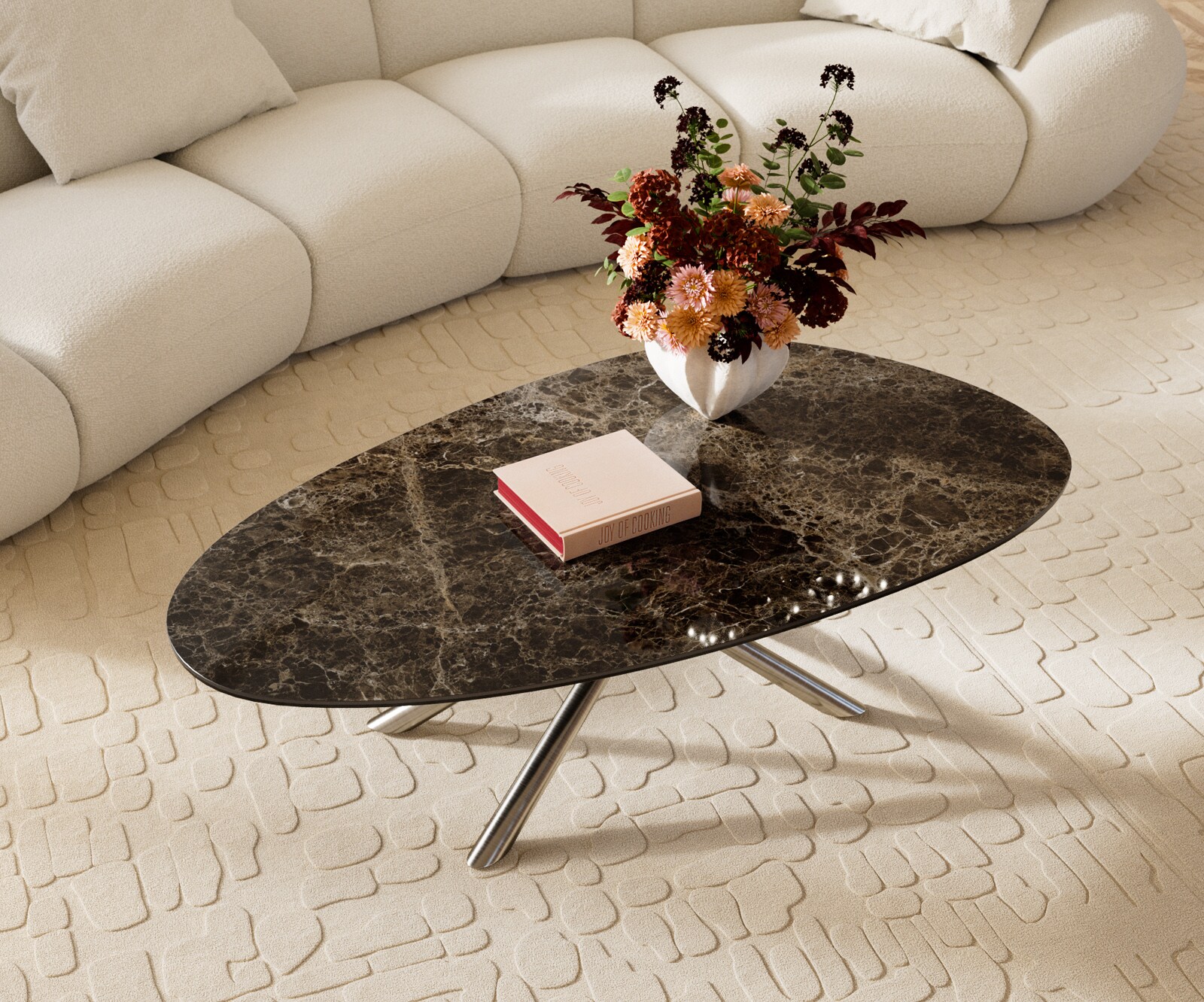 Salontafel Edge Oval 140x75 cm keramiek Laminam® Emperador Extra Lucidato donkerbruin Sarity geborsteld roestvrij staal 3