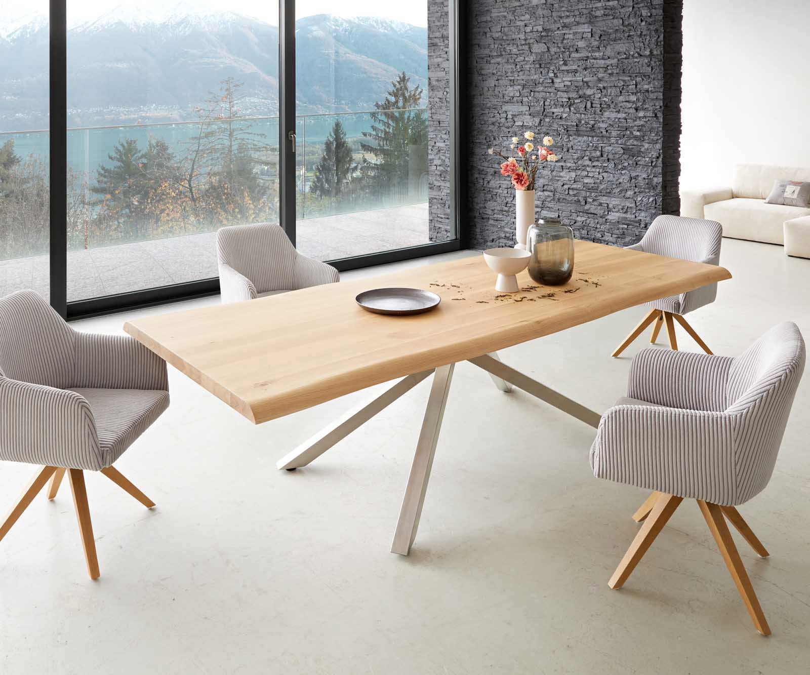 Eettafel Edge 260x100 eiken natuur kruisframe rechthoek roestvrij staal  Live-Edge 7