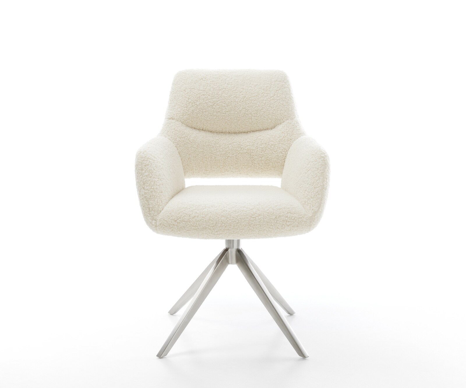 Draaistoel Yago-Flex met armleuning teddy beige kruisframe breed roestvrij staal 360° draaibaar rocker-functie pocketveer kern 2