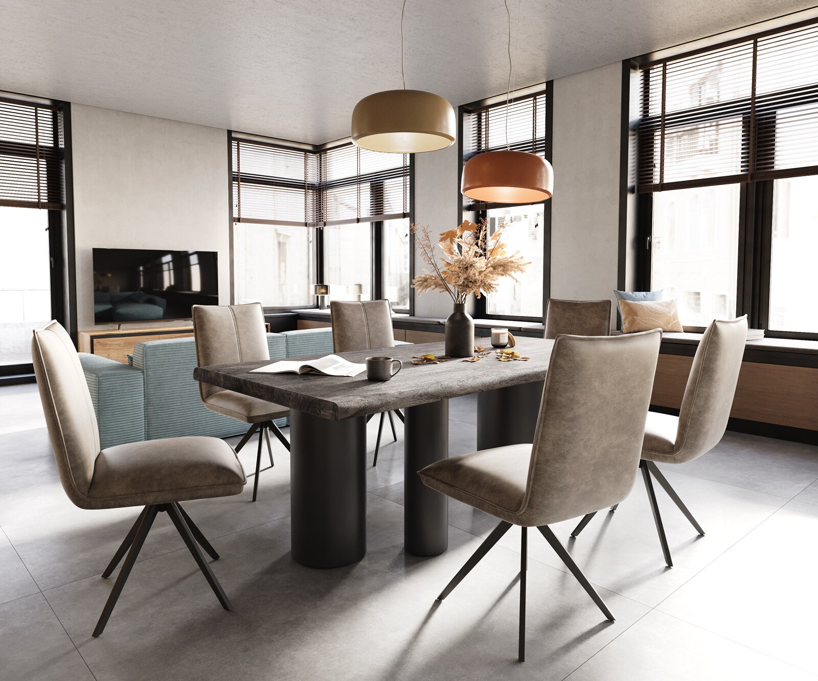 Eettafel Edge 200x100 XL acacia Platin Troa metaal zwart Live-Edge 6