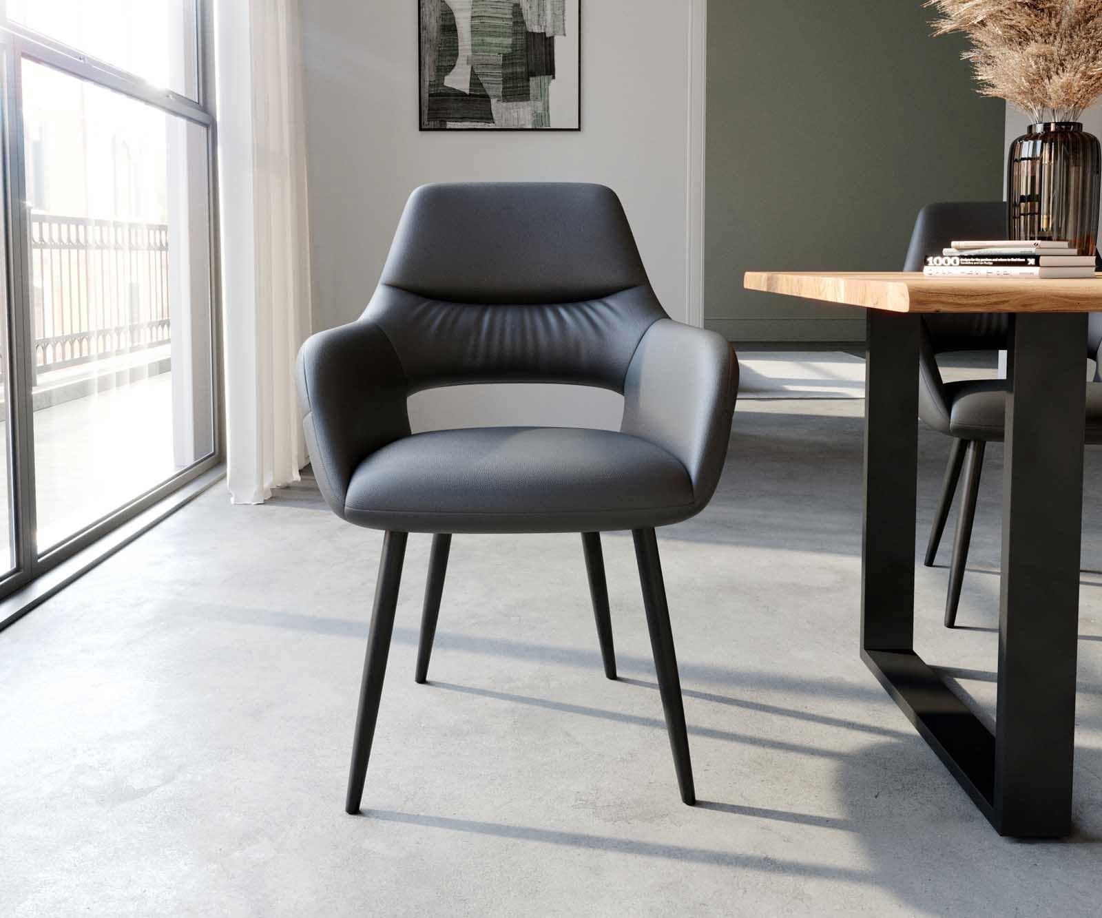 Eetkamerstoel Yago-Flex met armleuning echt leer zwart 4-poot conisch zwart pocketveer kern 1 Eetkamerstoel Yago-Flex met armleuning echt leer zwart 4-poot conisch zwart pocketveer kern 1