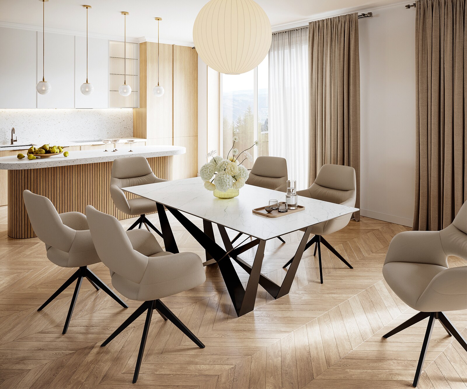 Eettafel Edge 200x100cm Laminam® keramiek wit middenpoot vlak staal zwart 5