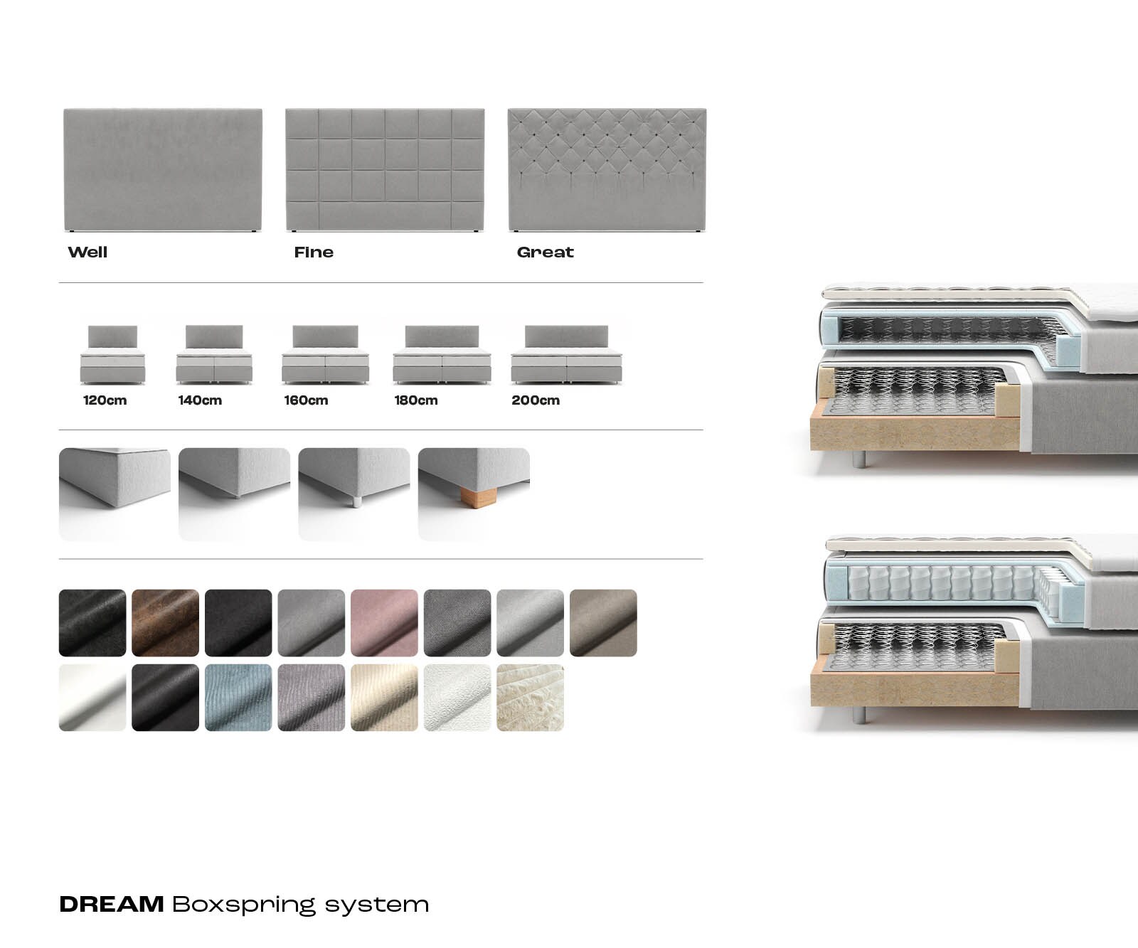 Boxspringbed Dream-Well Bouclé crèmewit 200x200 cm met pocketveringmatras en Visco topper 8