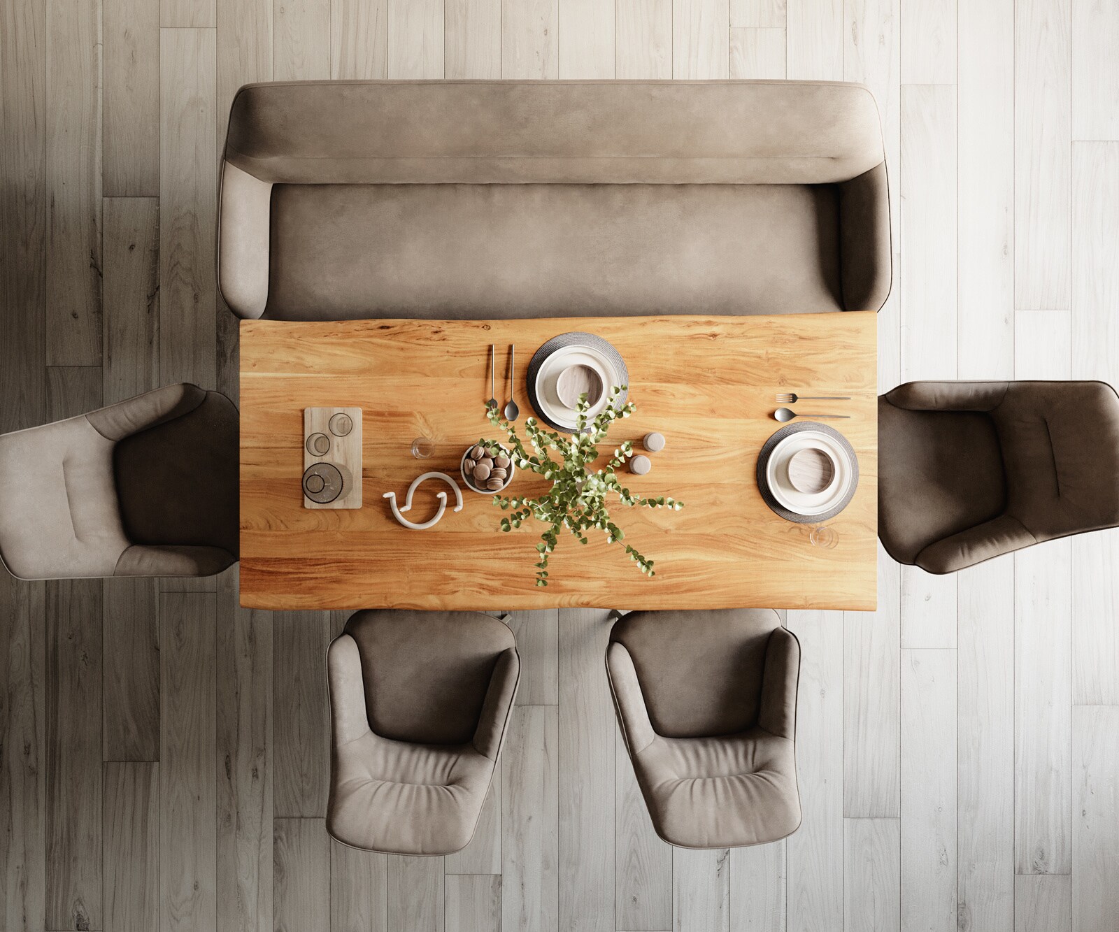 Eetkamerbank Taya-Flex 200 cm microvelours taupe vintage hoekig kruisframe afwerking met titaniumeffect pocketvering 5