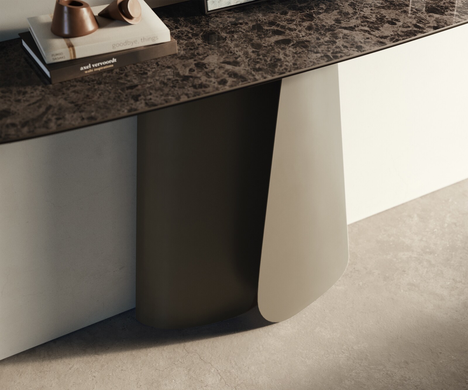 Consoletafel Edge Bootvorm 140x40 cm Keramiek Emperador Extra Lucidato Dunkelbraun Livos Metaal Effektfinish Titan 5