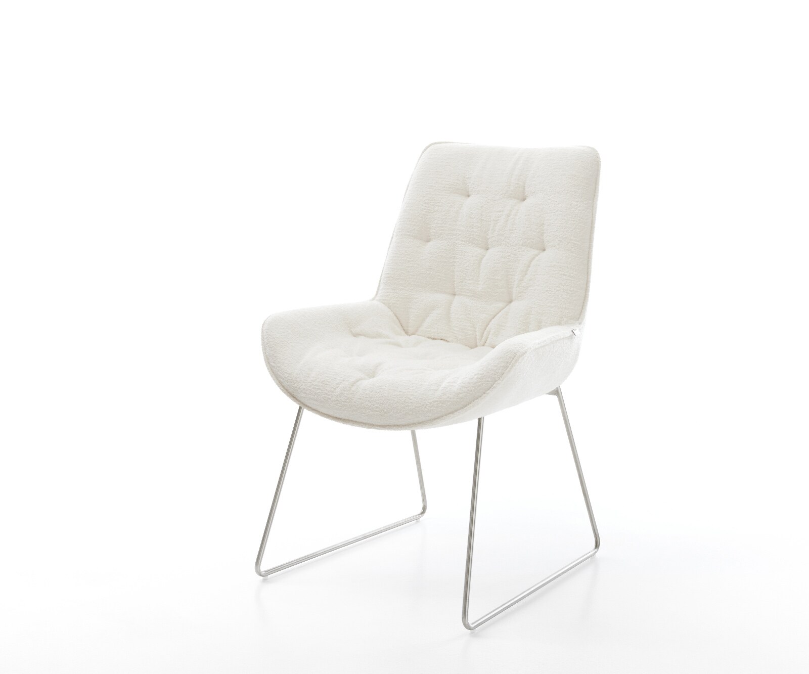 Eetkamerstoel Taimi-Flex bouclé zacht beige slipframe roestvrij staal 1