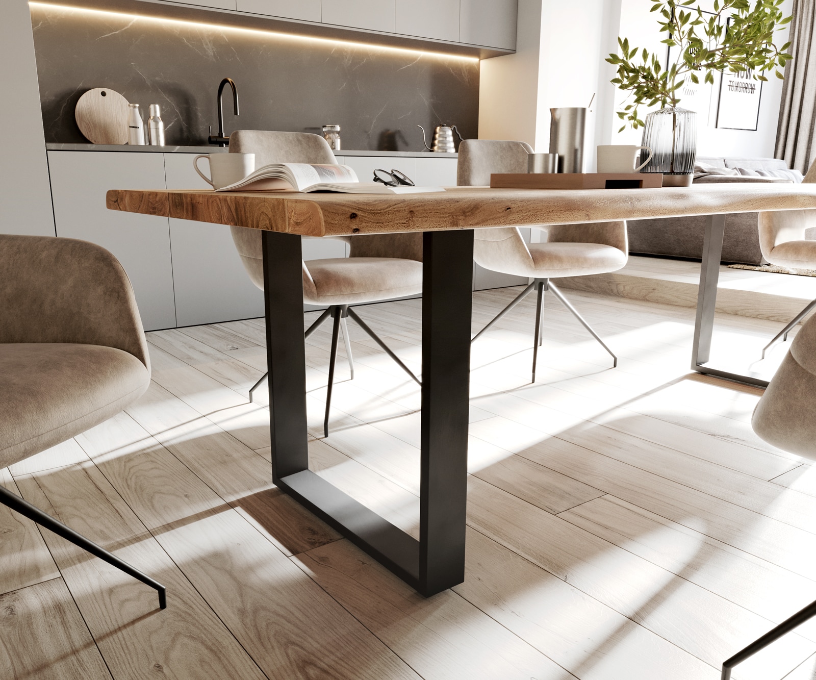 Eettafel Classic-Edge 260x100 acacia natuur frame hoekig metaal zwart 4 Eettafel Classic-Edge 260x100 acacia natuur frame hoekig metaal zwart 4