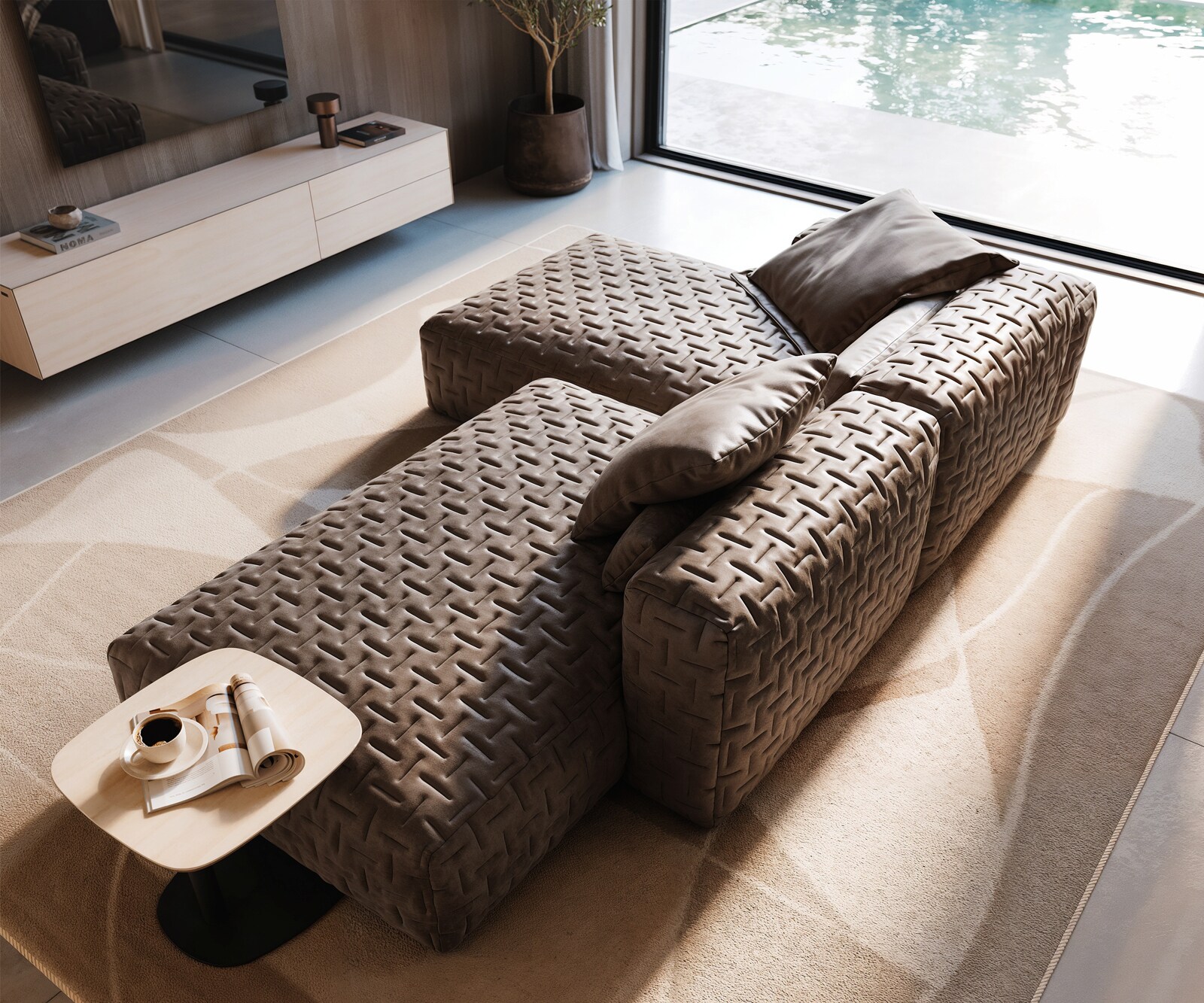 Hoekbank Freestyle 310x200 cm Microvezelmateriaal Taupe Vintage gestikt 3