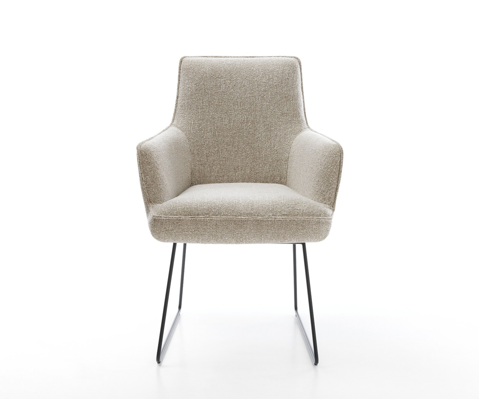 Eetkamerstoel Heira-Flex met armleuning geweven stof beige slipframe zwart pocketveer kern 1