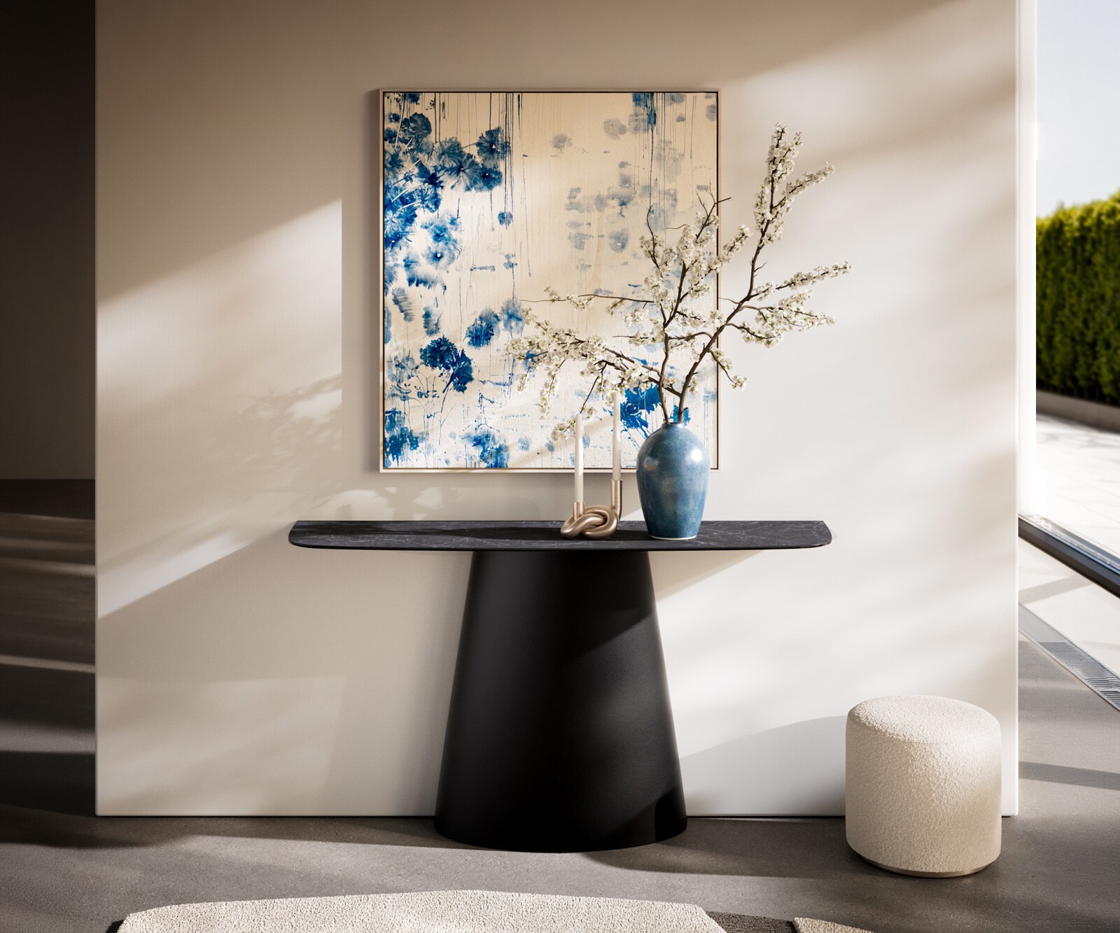 Consoletafel Edge Bootvorm 140x40 cm Keramiek Laminam® Nero Greco Anthrazit Conos Metaal Zwart 4