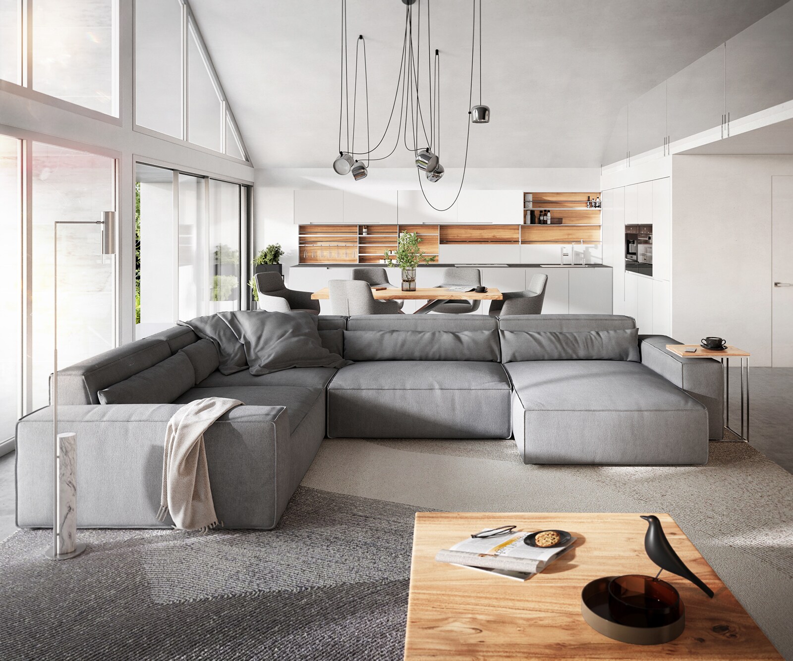 Woonkamerlandschap Sirpio XL 360x260 cm microvezel grijs recamiere variabele