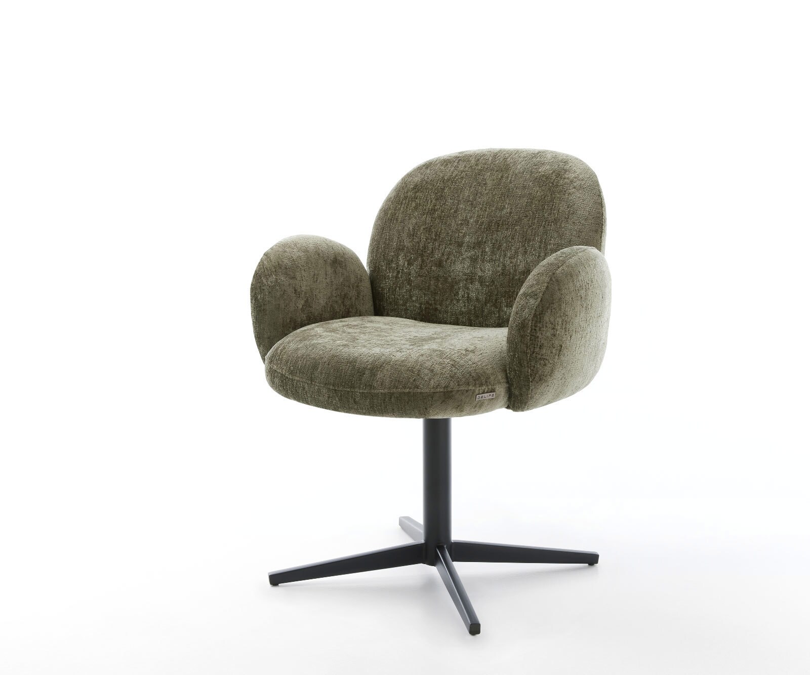 Draaistoel Nube-Flex met armleuning chenille olijfgroen kruispoot zwart 360° draaibaar pocketveer kern