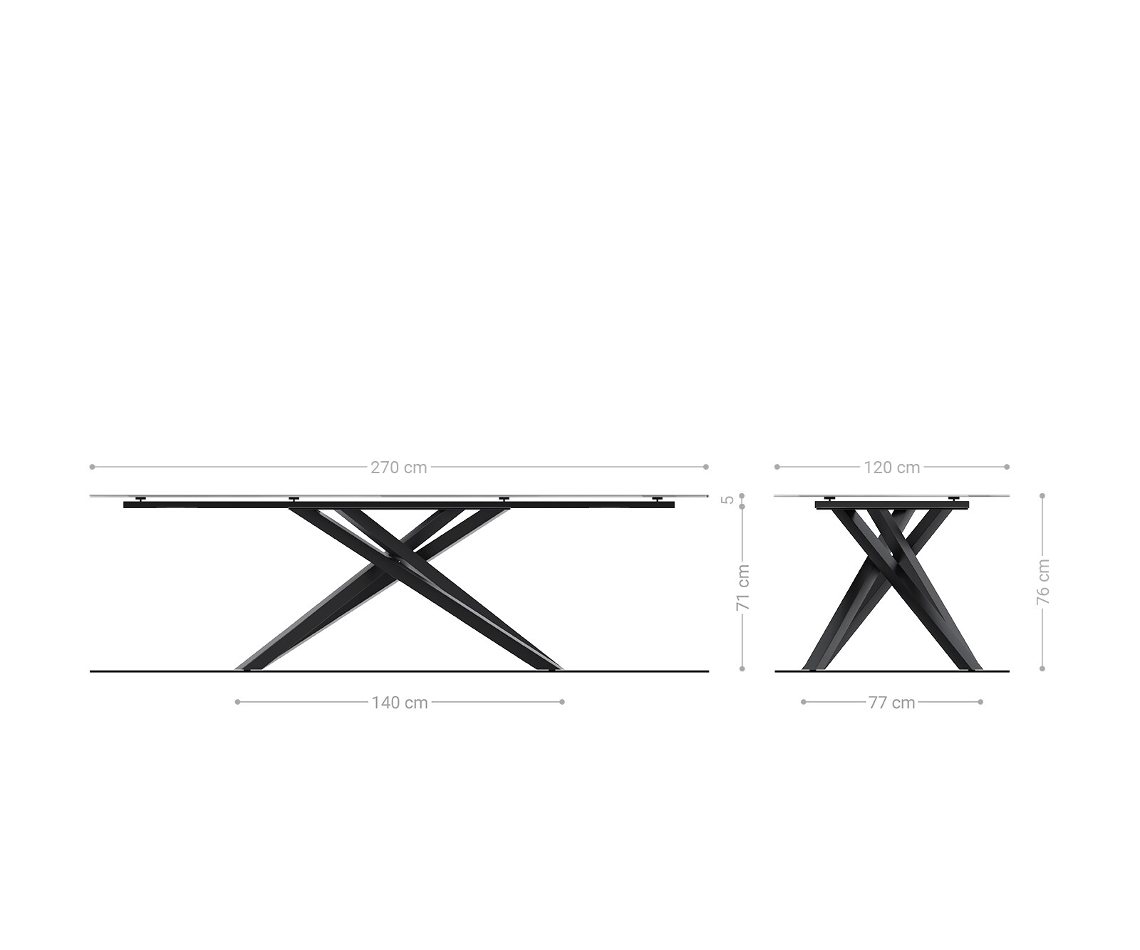 Eetkamertafel Edge Boot 270x120 cm Keramiek Iris FMG Onice Grigio kruisonderstel Rechthoek Roestvrij staal 8